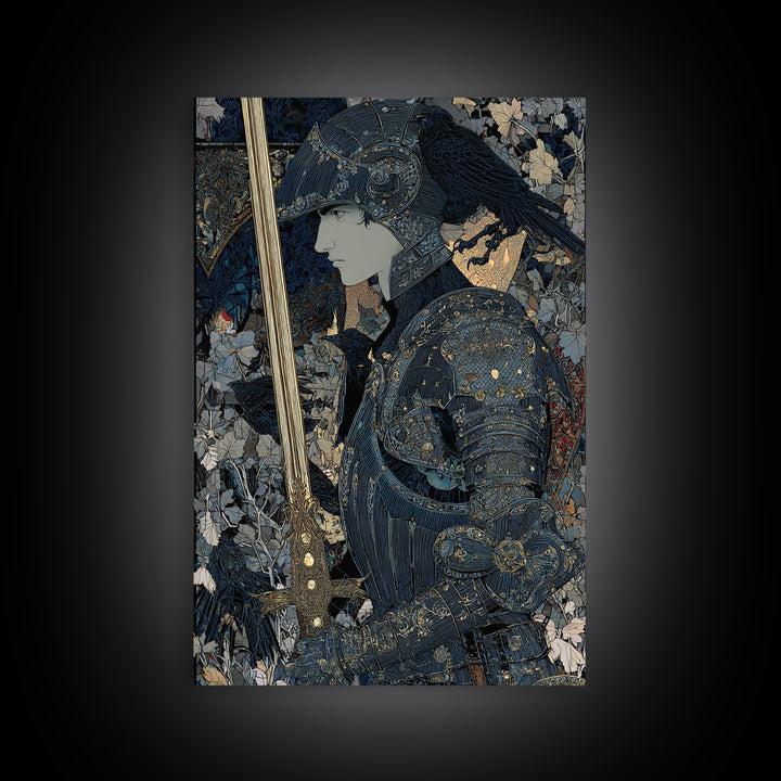 The Spider Knight, Stained Glass Gothic Art, Vertical Wall Art, Macabre Wall Art, Framed Canvas Print, Halloween Wall Art