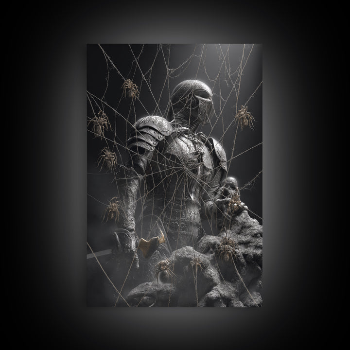 The Spider Knight, Biomechanical Horror Art, Vertical Wall Art, Gothic Horror Wall Art, Canvas Print, Halloween Wall Art, Gothic Home Decor
