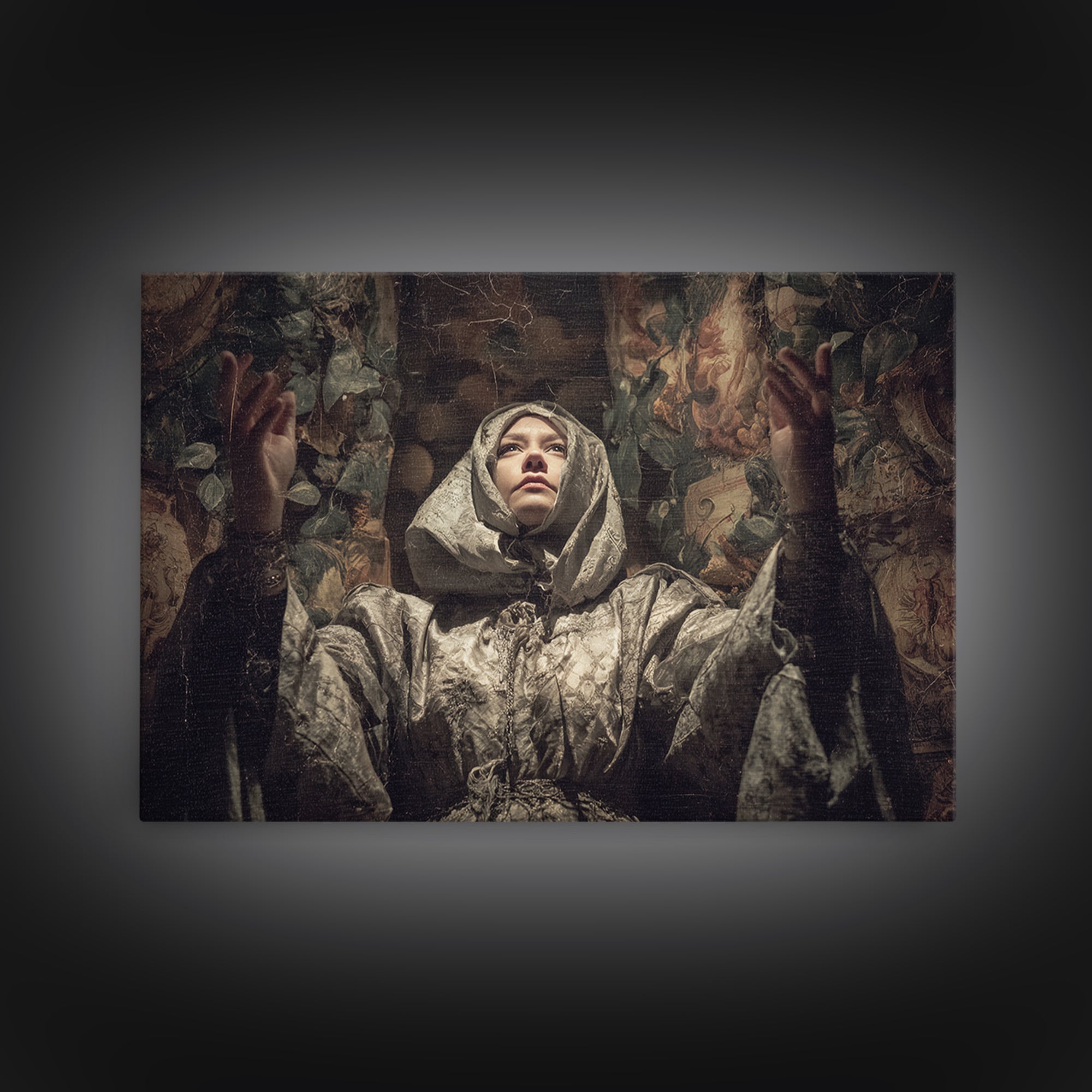 The Moon Priestess, Medieval Grotesque Art, Landscape Wall Art, Dark Fantasy Wall Art, Canvas Print, Halloween Wall Art