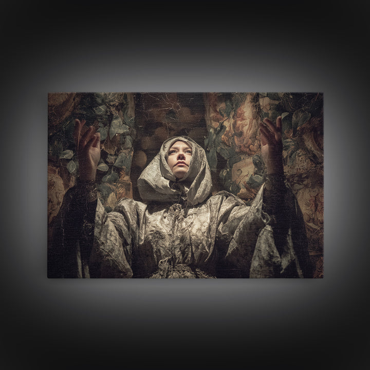 The Moon Priestess, Medieval Grotesque Art, Landscape Wall Art, Dark Fantasy Wall Art, Canvas Print, Halloween Wall Art