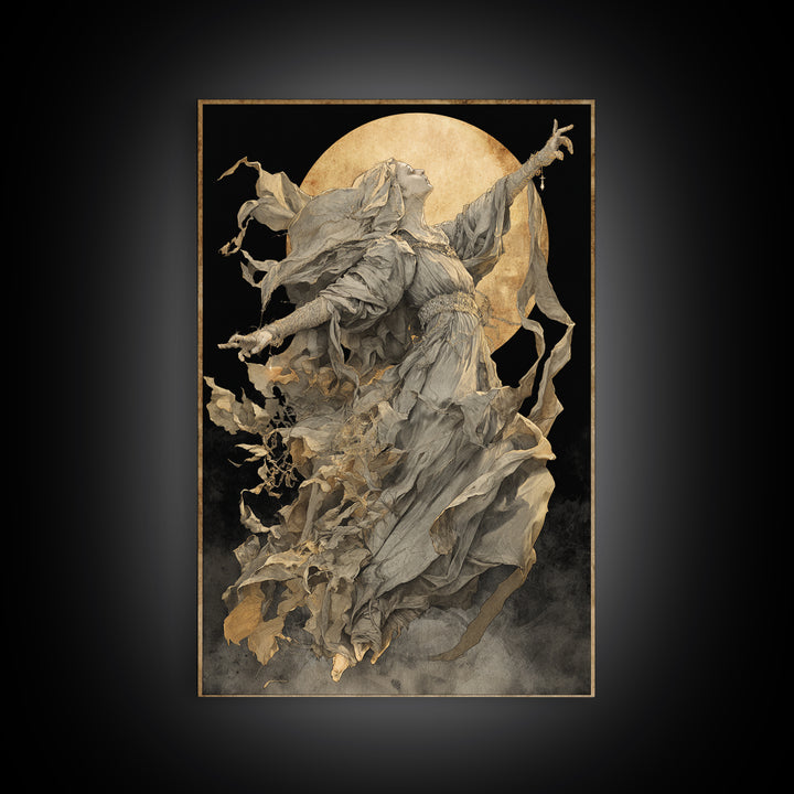 The Moon Priestess, Dark Renaissance Art, Vertical Wall Art, Dark Halloween Decor, Canvas Print, Halloween Wall Art