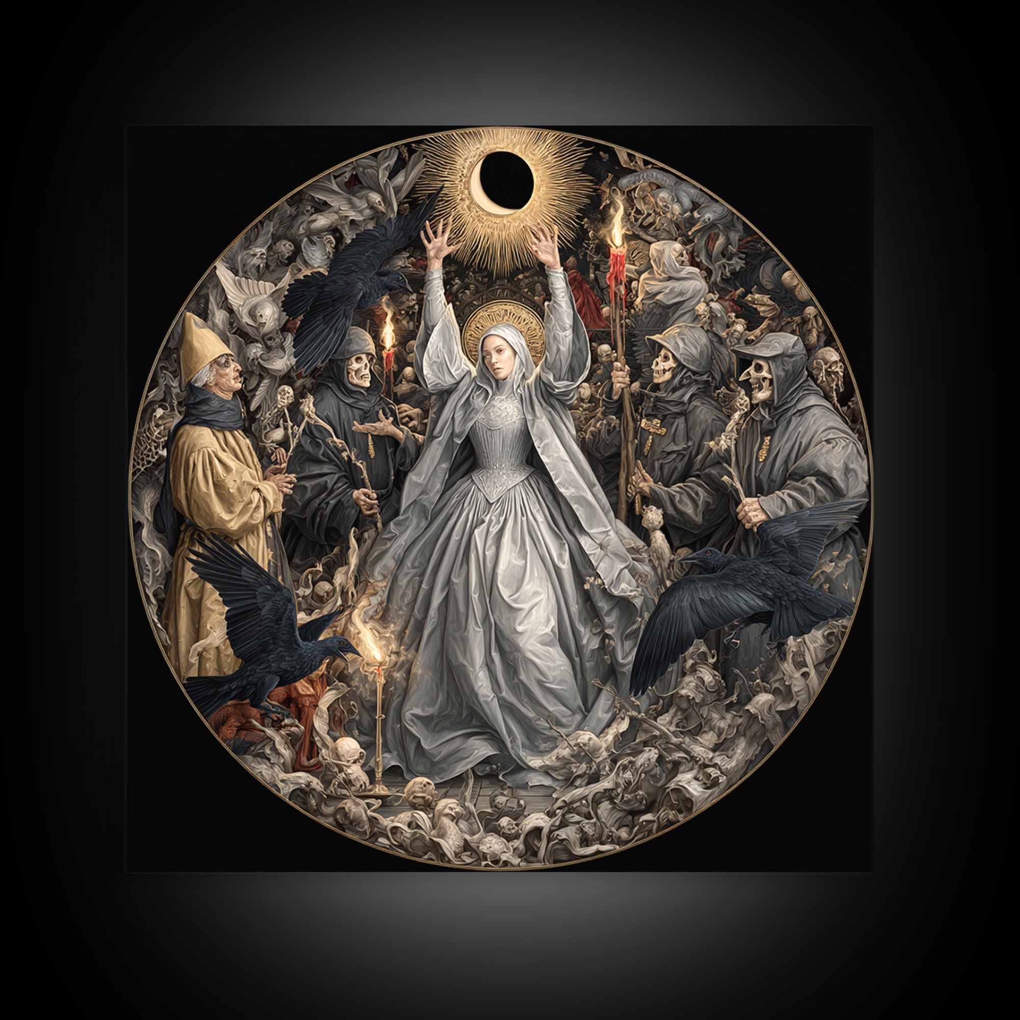 The Moon Priestess, Danse Macabre Art, Square Wall Art, Dark Halloween Decor, Framed Canvas Print, Halloween Wall Art
