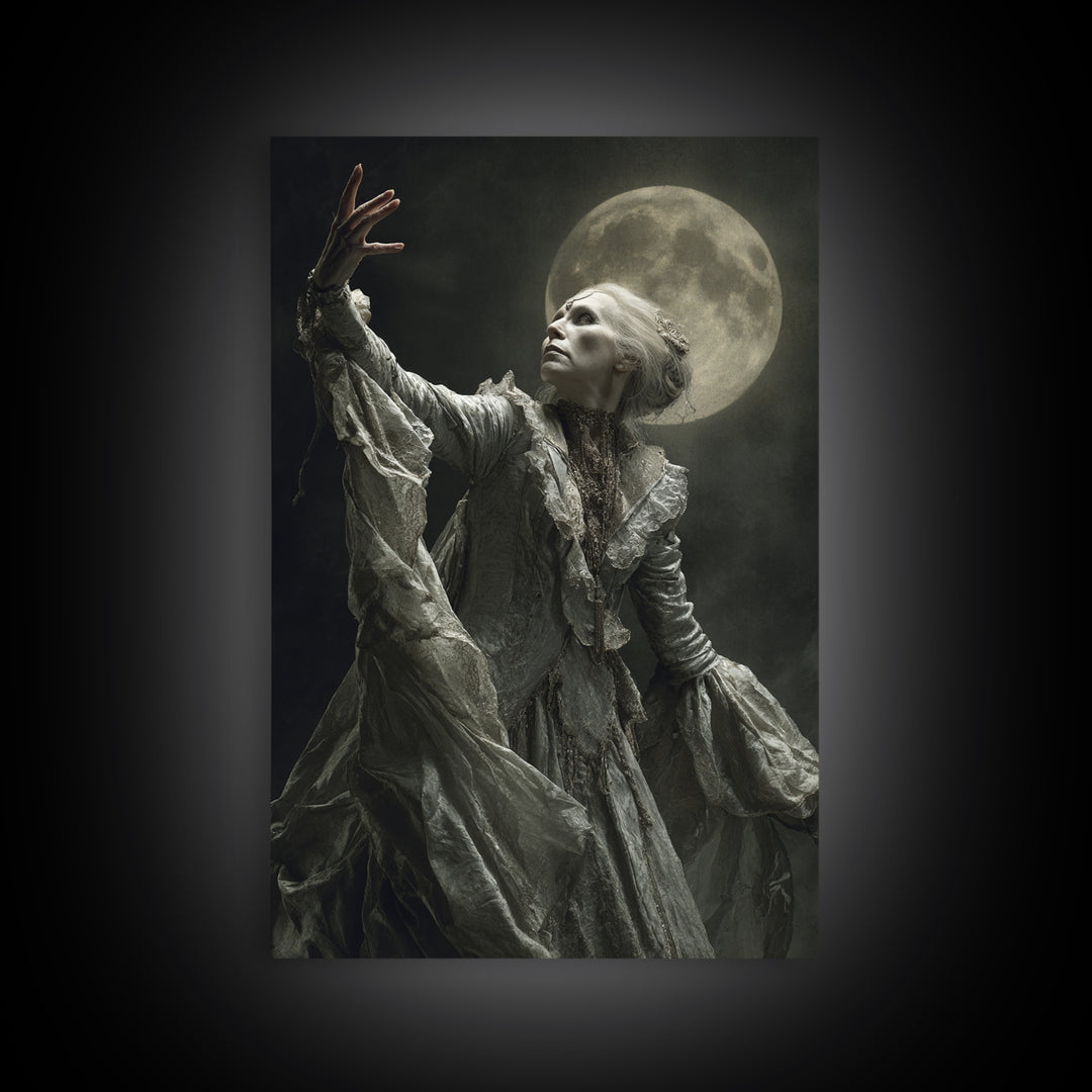 The Moon Priestess, Gothic Nightmare Art, Vertical Wall Art, Dark Halloween Decor, Canvas Print, Halloween Wall Art, Gothic Home Decor