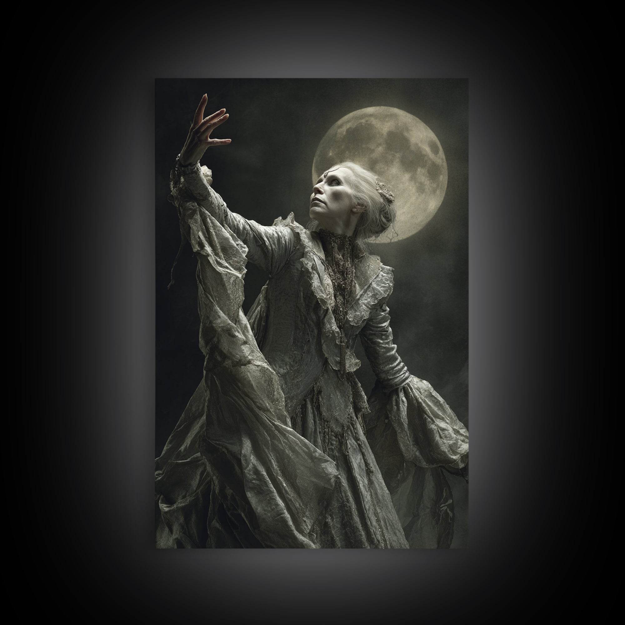 The Moon Priestess, Gothic Nightmare Art, Vertical Wall Art, Dark Halloween Decor, Canvas Print, Halloween Wall Art, Gothic Home Decor