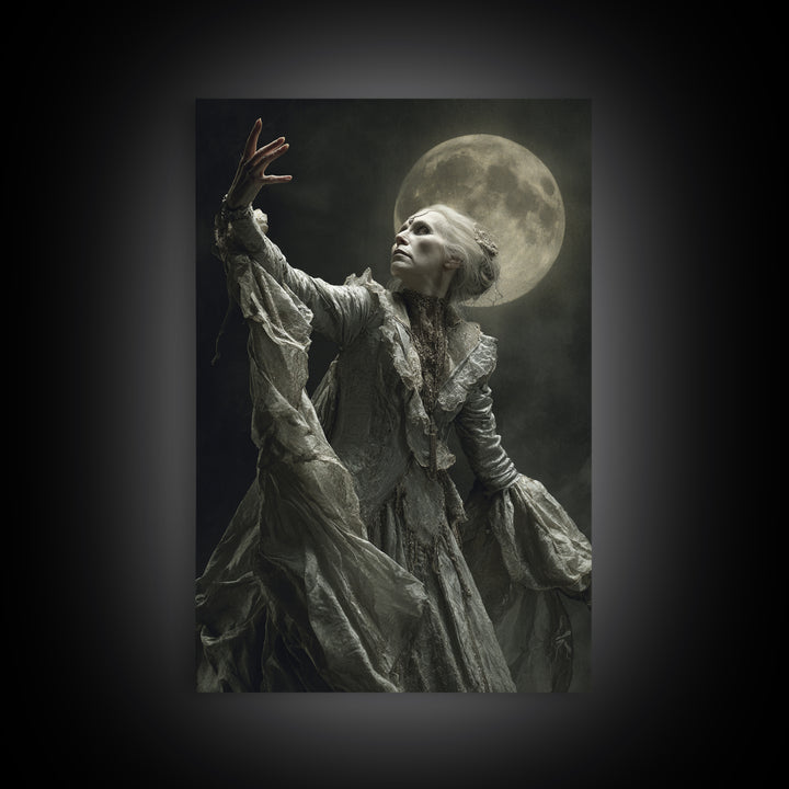 The Moon Priestess, Gothic Nightmare Art, Vertical Wall Art, Dark Halloween Decor, Canvas Print, Halloween Wall Art, Gothic Home Decor