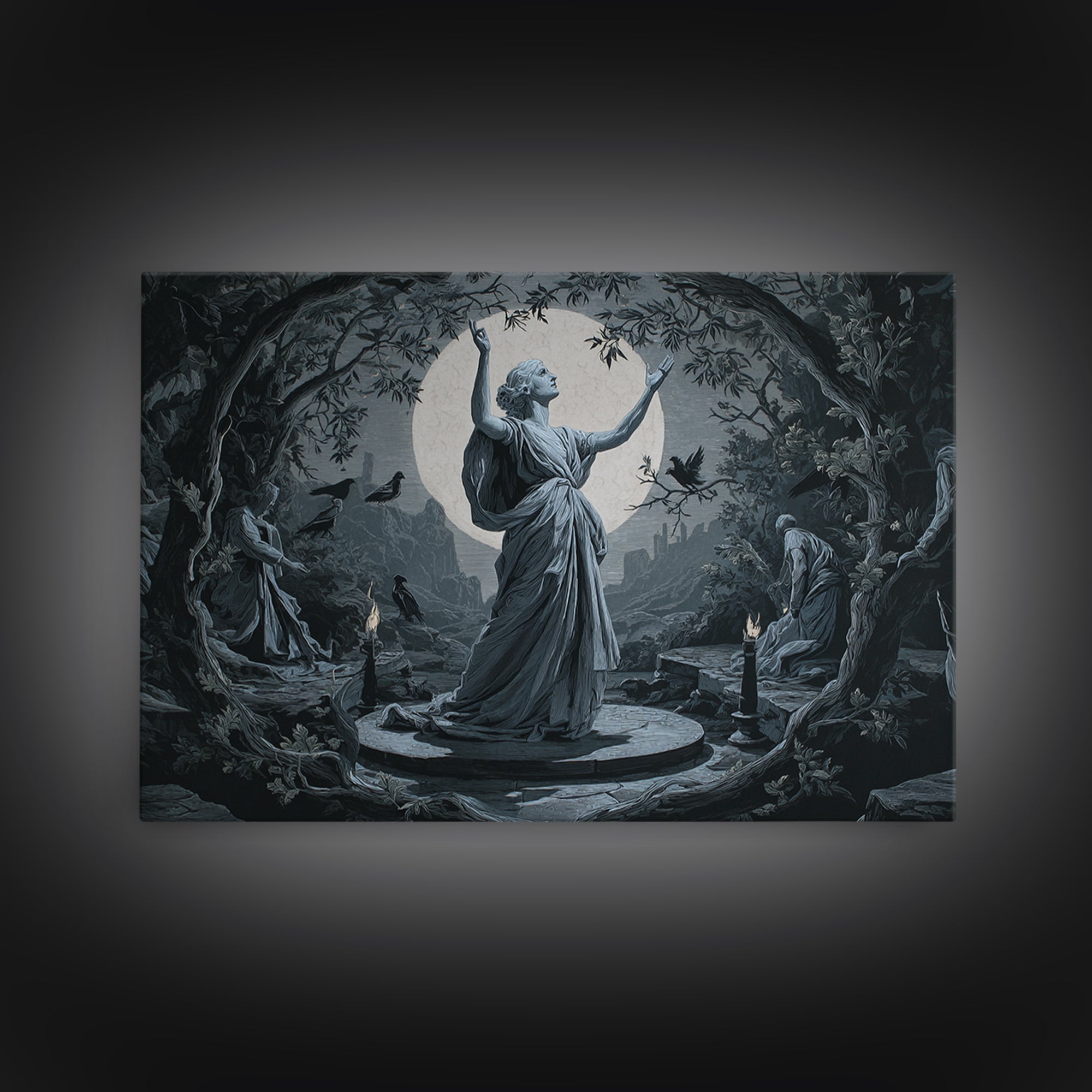 The Moon Priestess, Romantic Gothic Landscape, Landscape Wall Art, Macabre Wall Art, Canvas Print, Halloween Wall Art