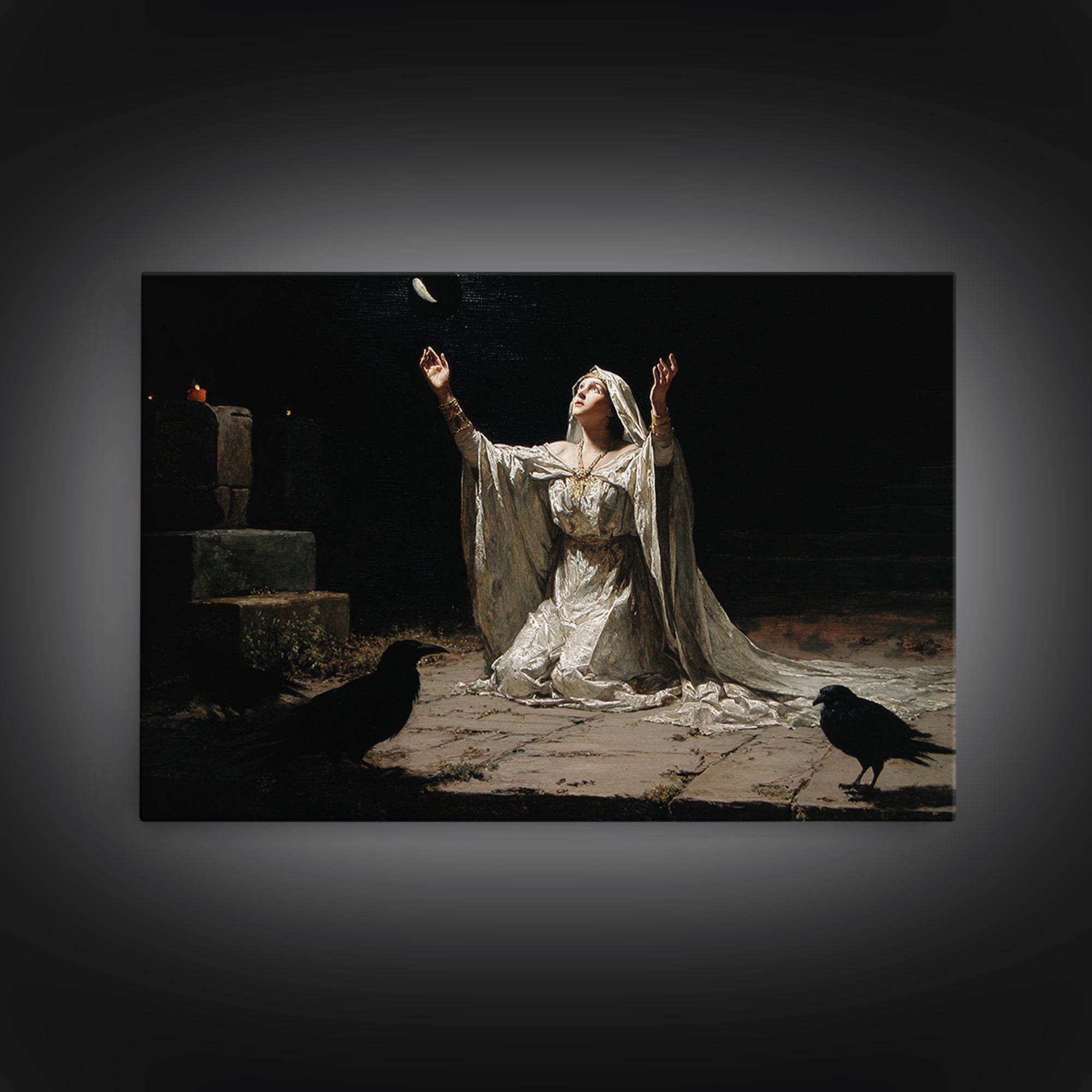 The Moon Priestess, Symbolist Gothic Landscape, Landscape Wall Art, Dark Halloween Decor, Canvas Print, Halloween Wall Art