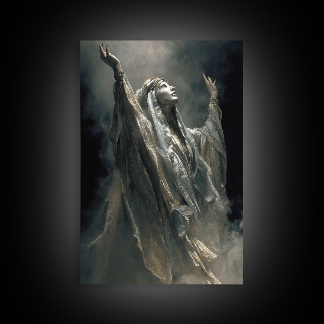 The Moon Priestess, Ornate Symbolist Art, Vertical Wall Art, Dark Halloween Decor, Canvas Print, Halloween Wall Art
