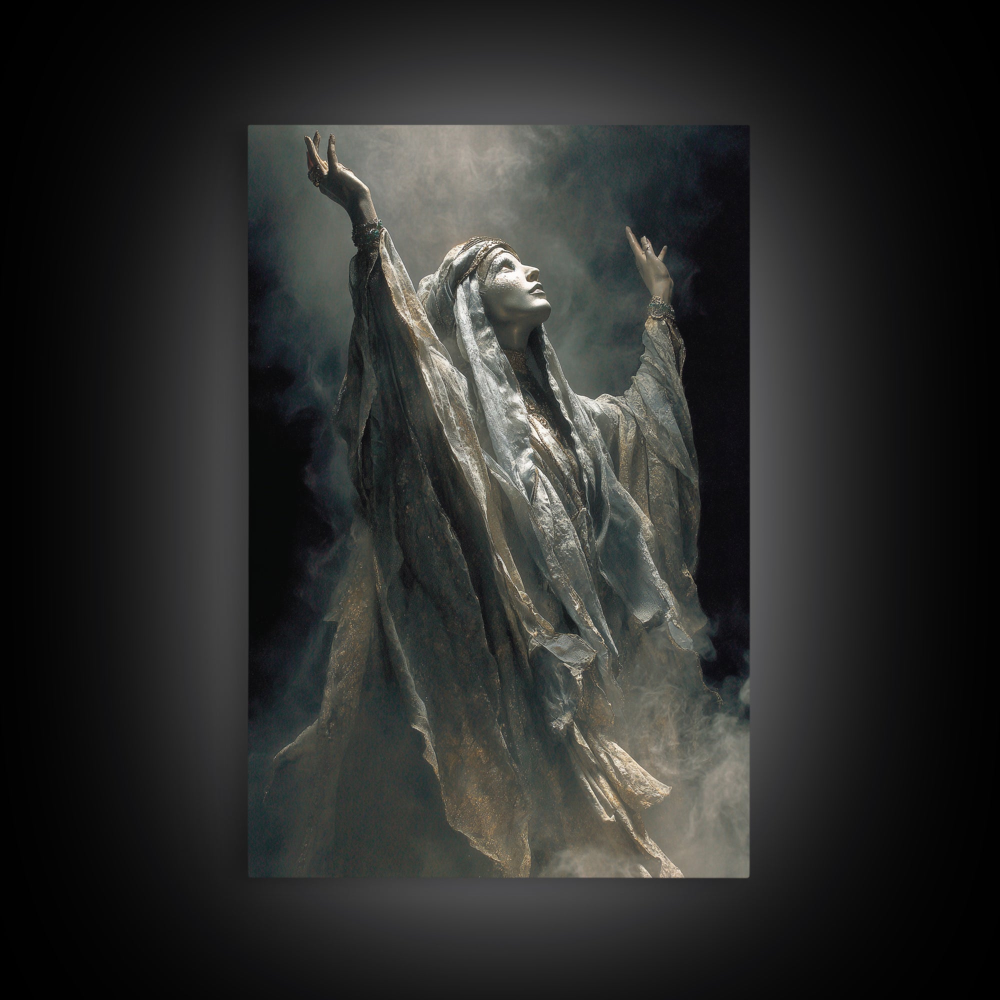 The Moon Priestess, Ornate Symbolist Art, Vertical Wall Art, Dark Halloween Decor, Canvas Print, Halloween Wall Art
