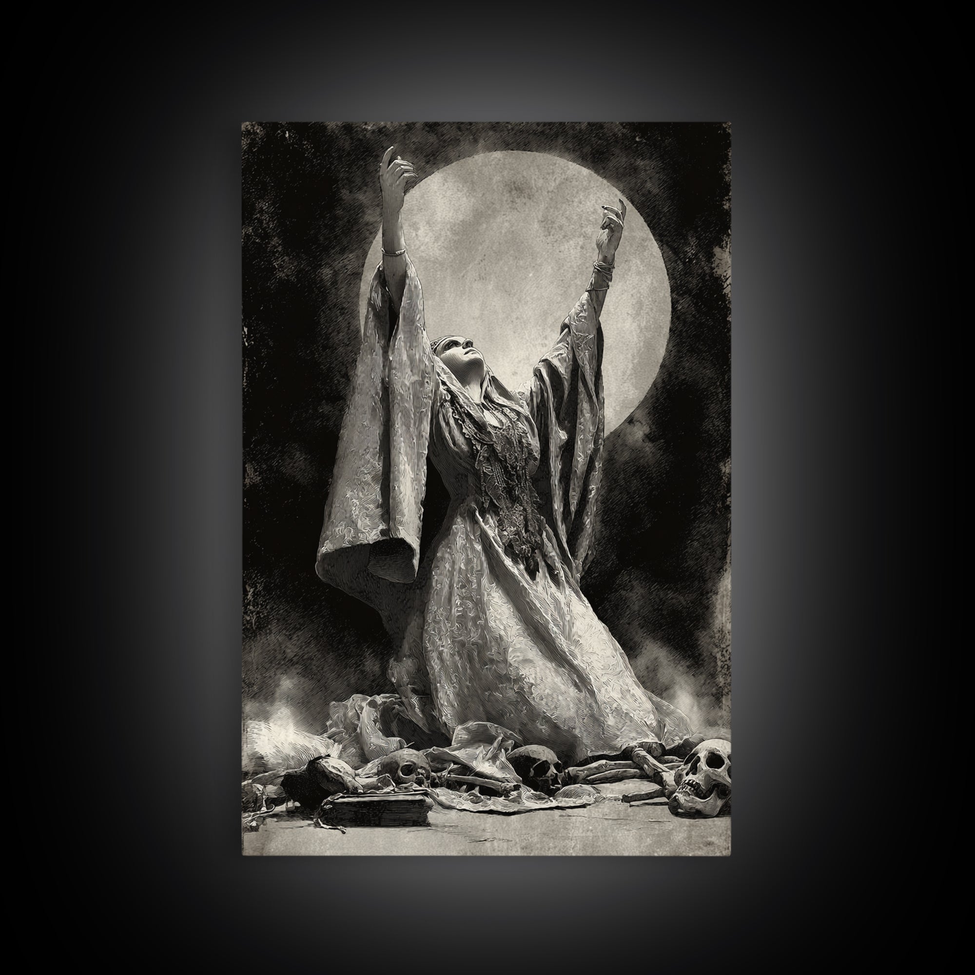 The Moon Priestess, Decadent Gothic Art, Vertical Wall Art, Gothic Horror Wall Art, Framed Canvas Print, Halloween Wall Art