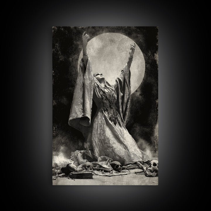 The Moon Priestess, Decadent Gothic Art, Vertical Wall Art, Gothic Horror Wall Art, Framed Canvas Print, Halloween Wall Art