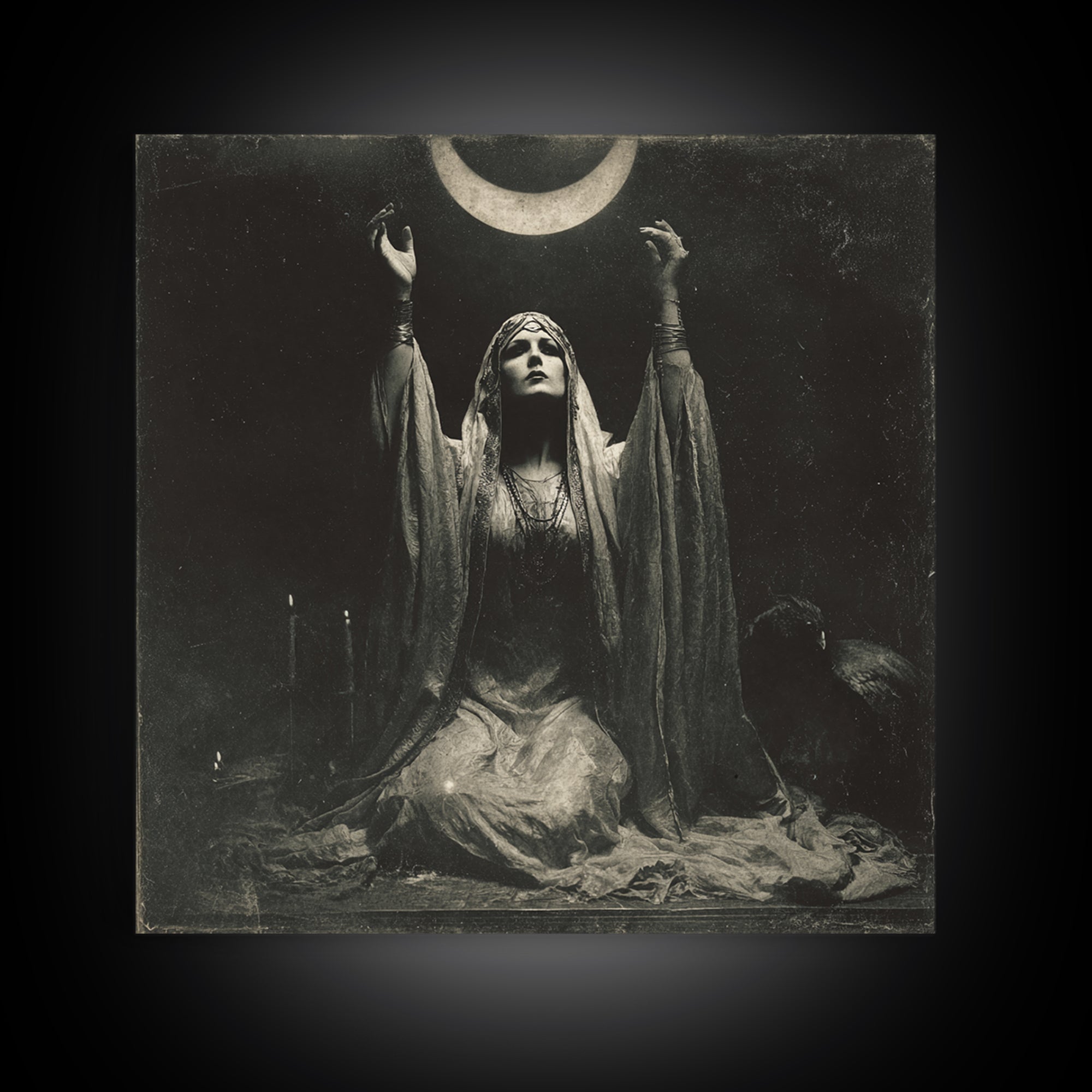 The Moon Priestess, Dark Symbolist Art, Square Wall Art, Dark Fantasy Wall Art, Framed Canvas Print, Halloween Wall Art