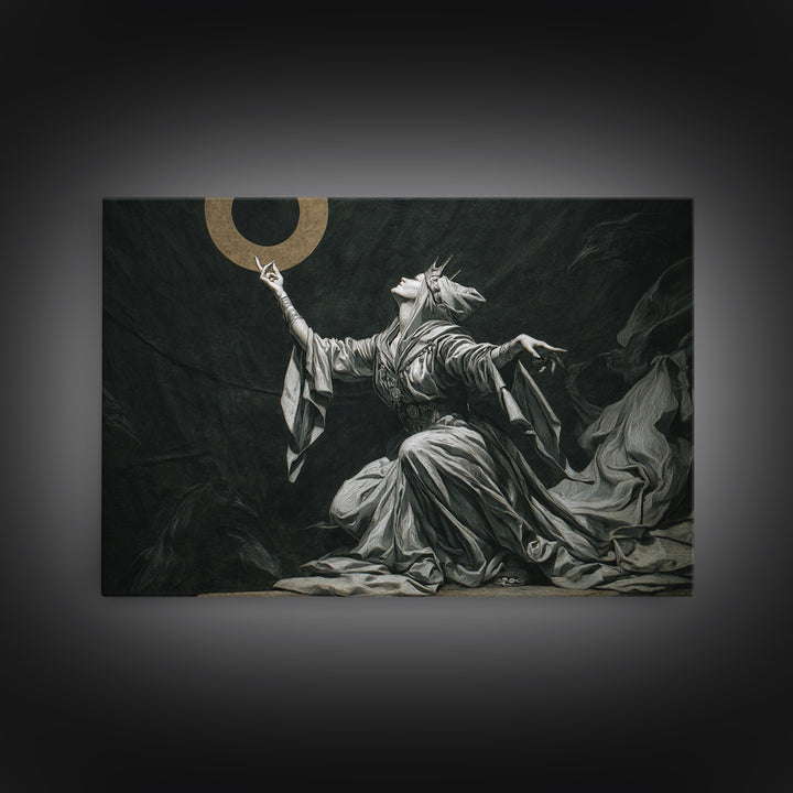 The Moon Priestess, Expressionist Nightmare Art, Landscape Wall Art, Dark Halloween Decor, Framed Canvas Print, Halloween Wall Art