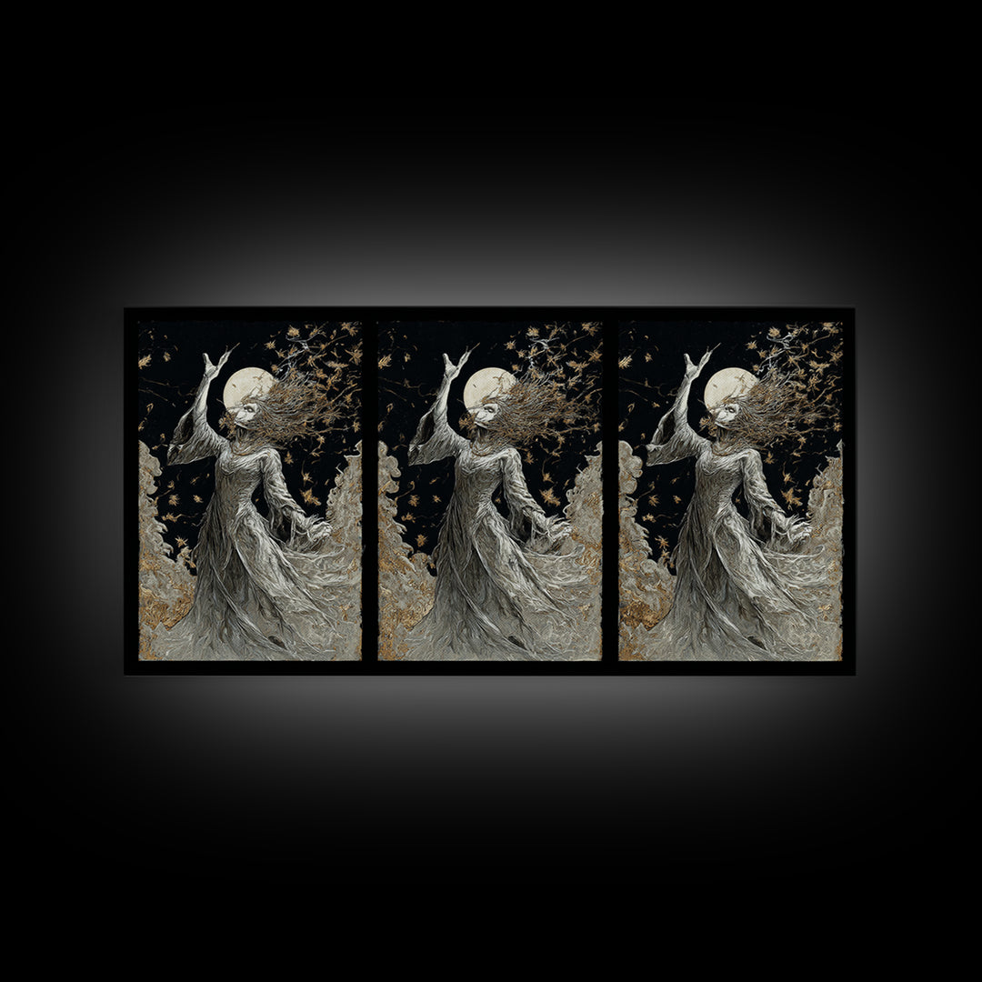 The Moon Priestess, Grotesque Carnival Art, Wide Panoramic Art, Macabre Wall Art, Framed Canvas Print, Halloween Wall Art, Halloween Decor