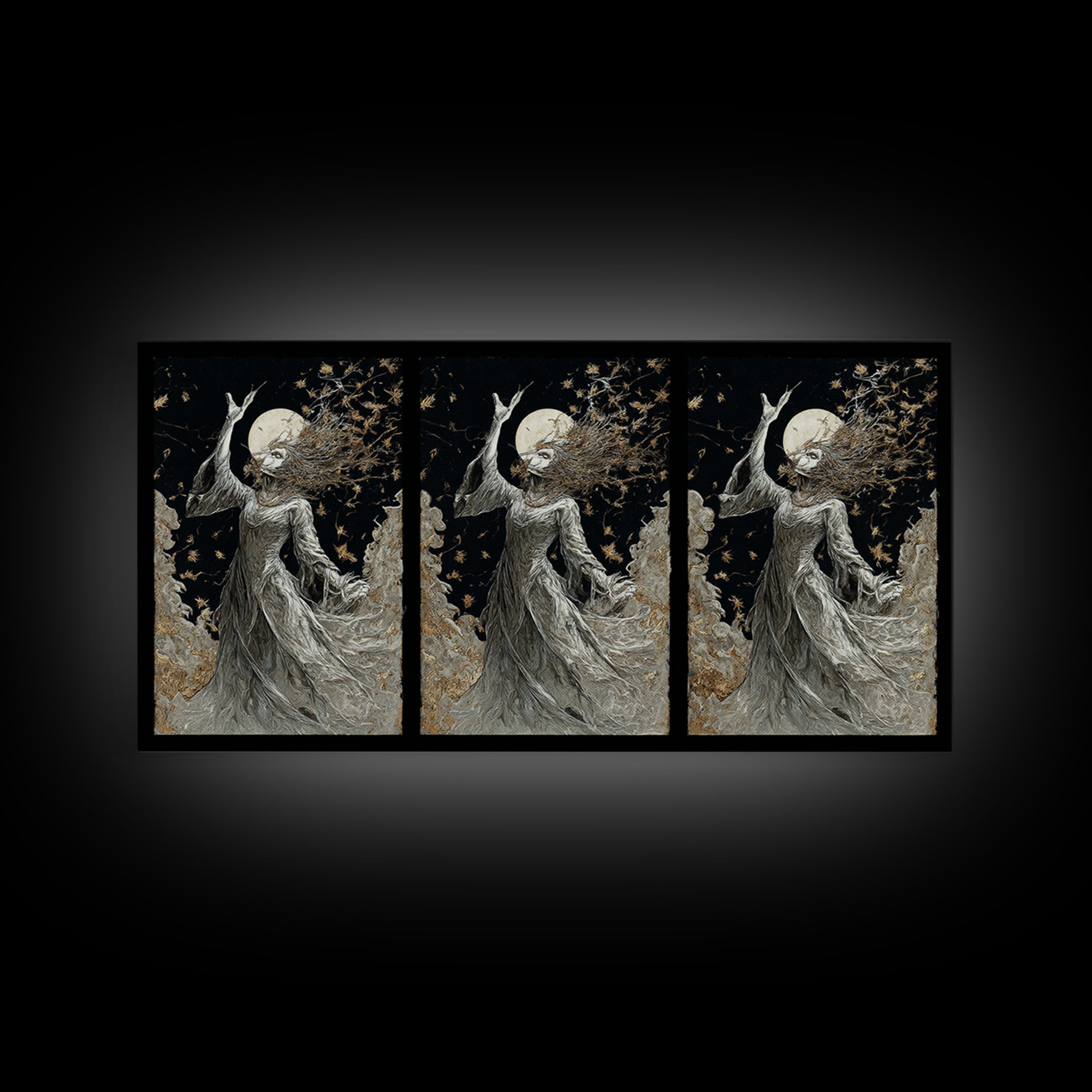 The Moon Priestess, Grotesque Carnival Art, Wide Panoramic Art, Macabre Wall Art, Framed Canvas Print, Halloween Wall Art, Halloween Decor