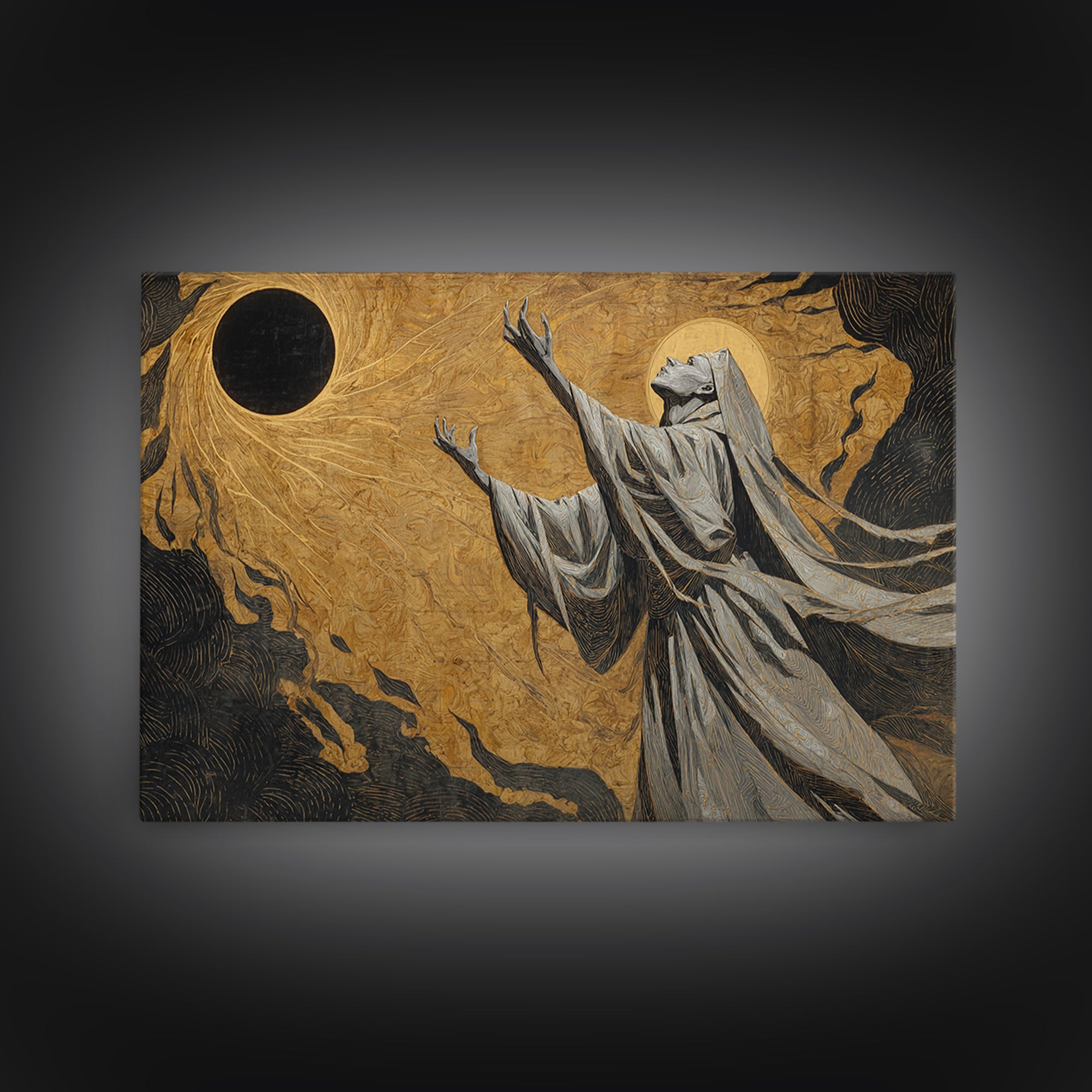 The Moon Priestess, Expressionist Gothic Art, Landscape Wall Art, Dark Halloween Decor, Canvas Print, Halloween Wall Art