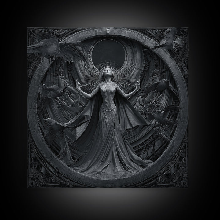 The Moon Priestess, Biomechanical Horror Art, Square Wall Art, Macabre Wall Art, Framed Canvas Print, Halloween Wall Art, Dark Fantasy Art