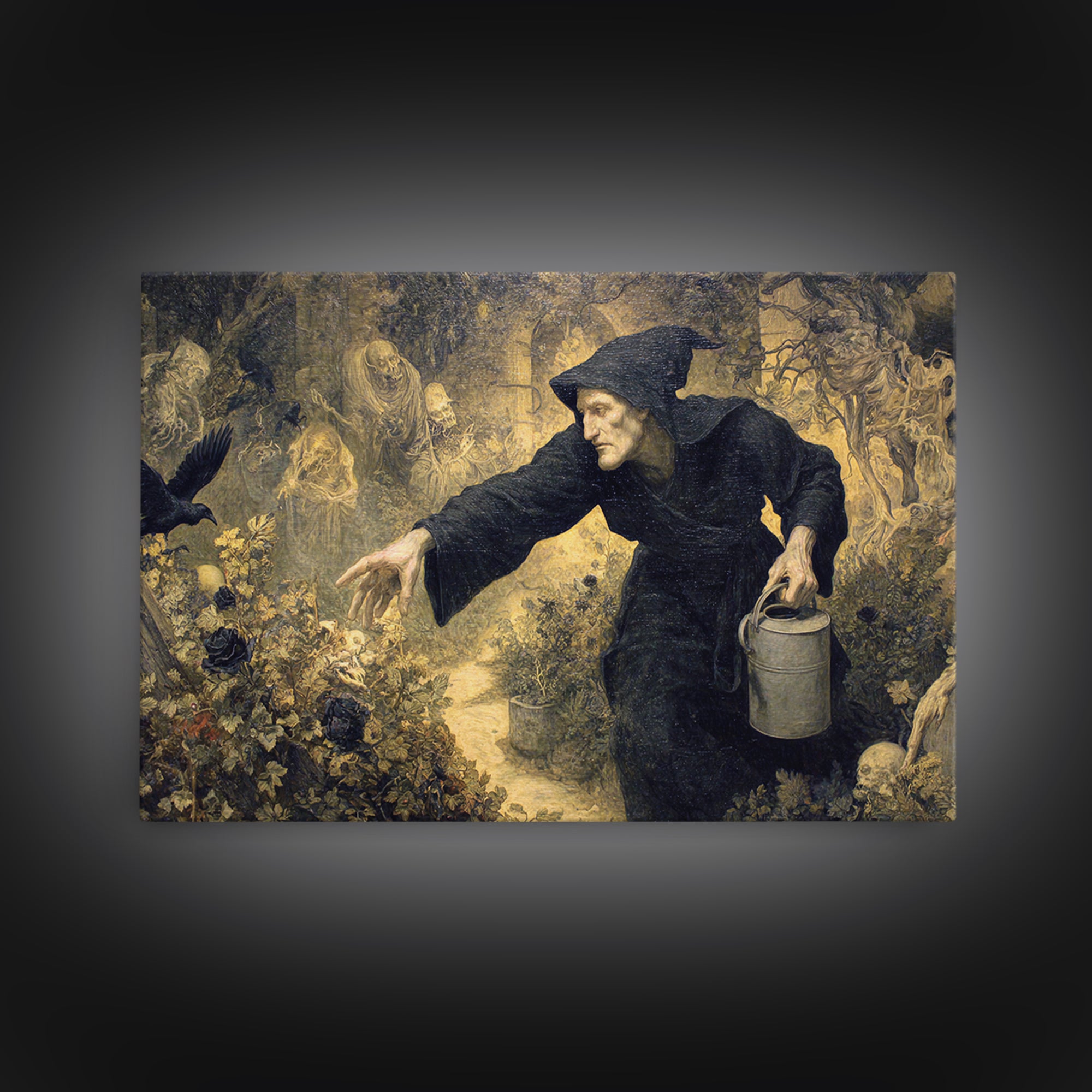 The Graveyard Gardener, Medieval Grotesque Art, Landscape Wall Art, Gothic Horror Wall Art, Canvas Print, Halloween Wall Art