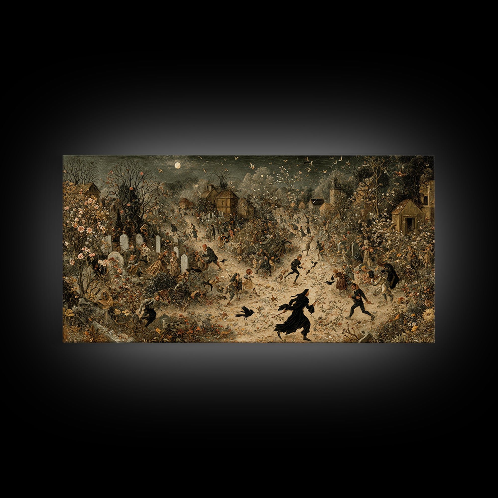 The Graveyard Gardener, Northern Renaissance Horror, Wide Panoramic Art, Gothic Horror Wall Art, Canvas Print, Halloween Wall Art
