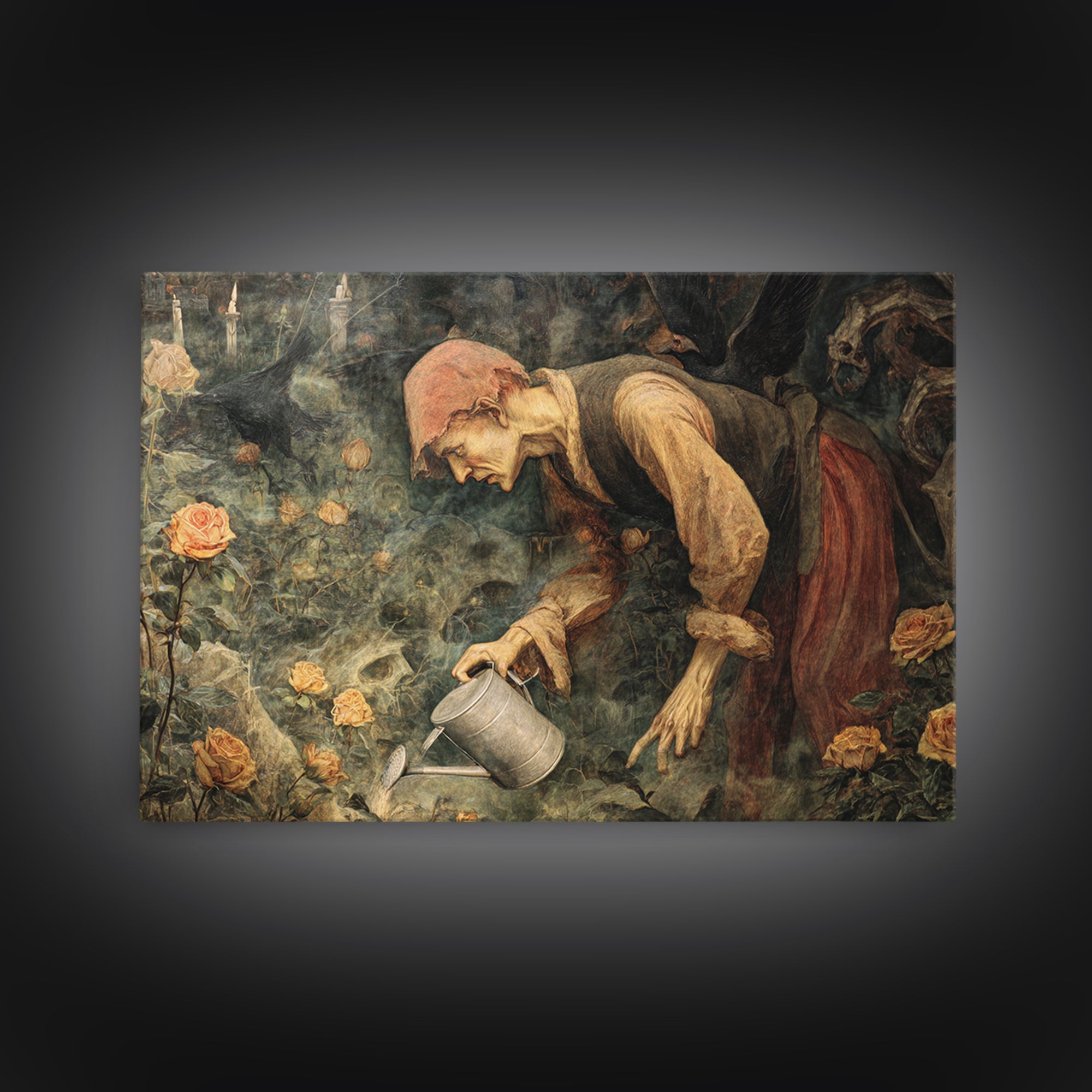 The Graveyard Gardener, Dark Renaissance Art, Landscape Wall Art, Dark Halloween Decor, Canvas Print, Halloween Wall Art
