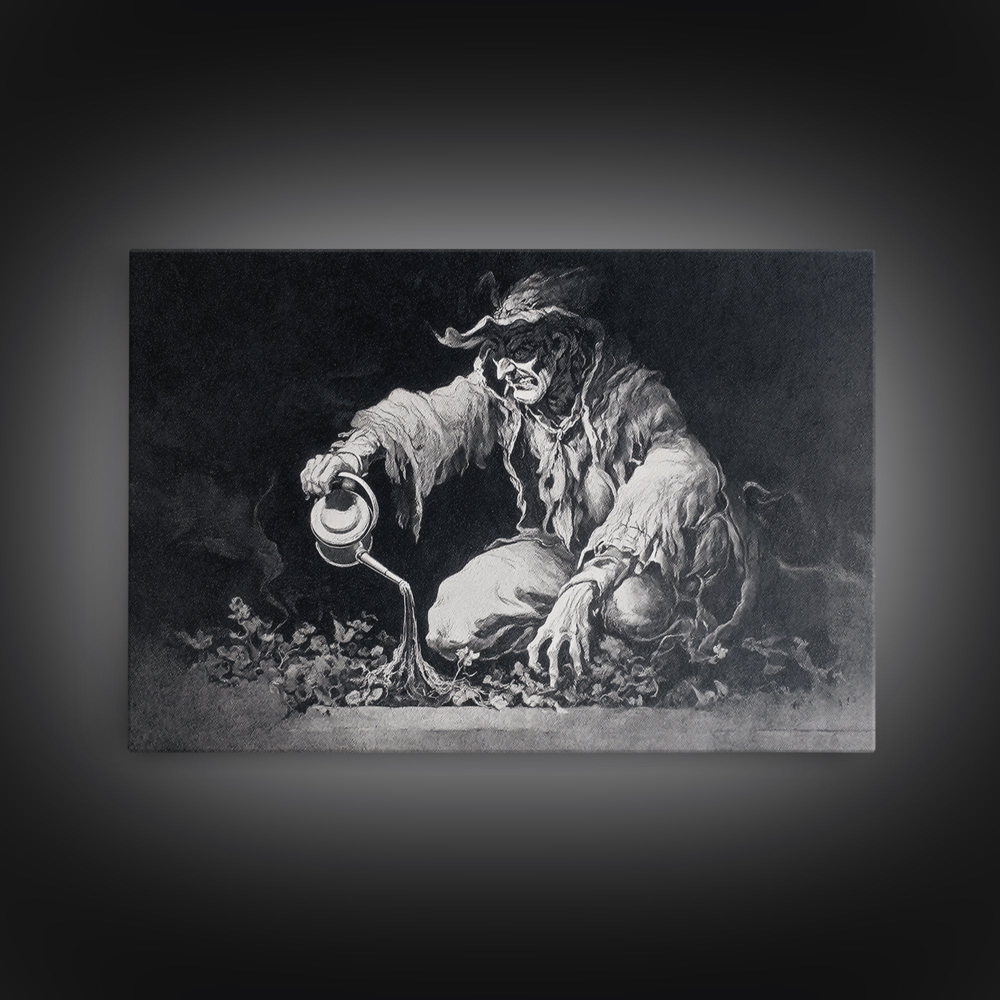 The Graveyard Gardener, Dark Romantic Horror Art, Landscape Wall Art, Macabre Wall Art, Canvas Print, Halloween Wall Art, Halloween Decor