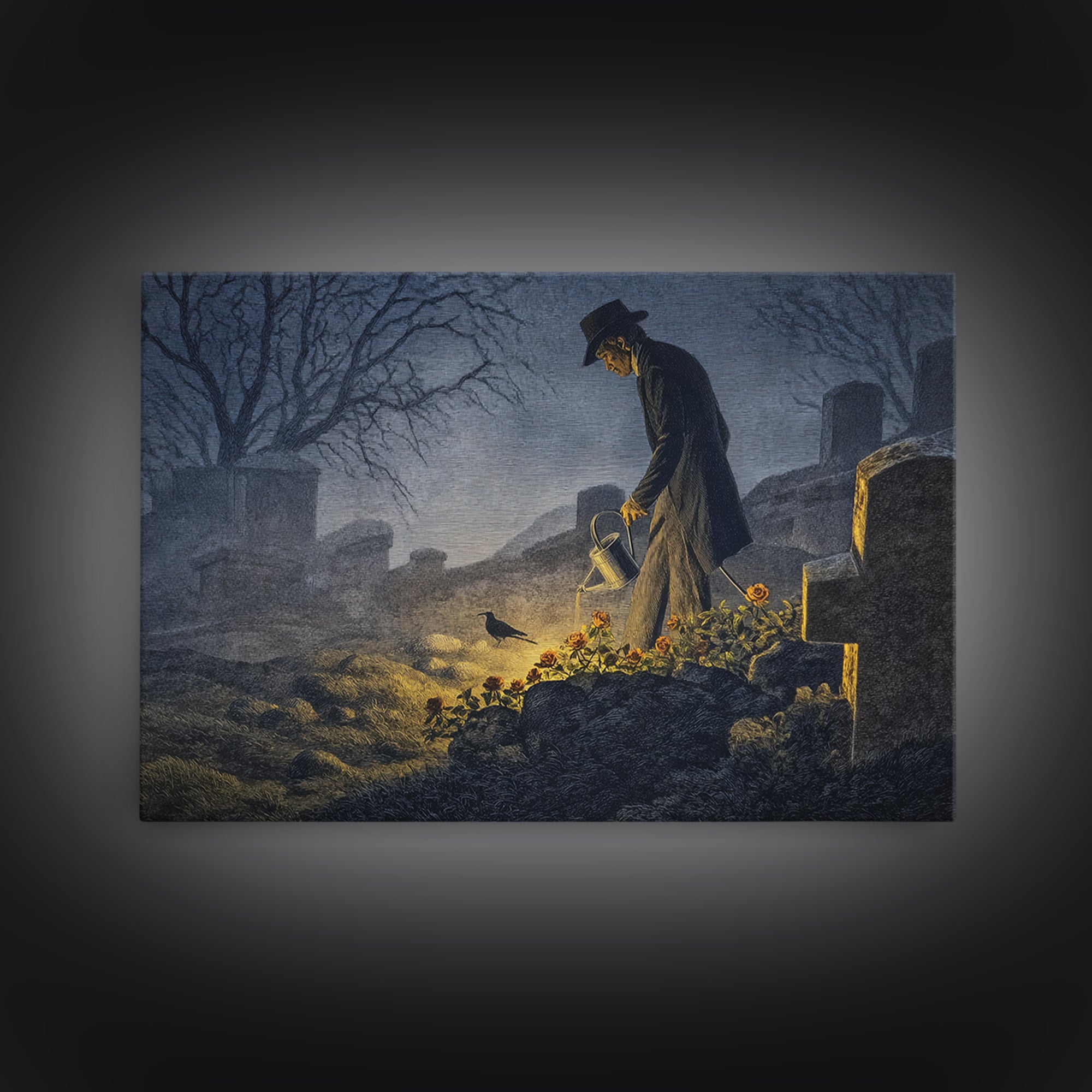 The Graveyard Gardener, Romantic Gothic Landscape, Landscape Wall Art, Dark Halloween Decor, Canvas Print, Halloween Wall Art