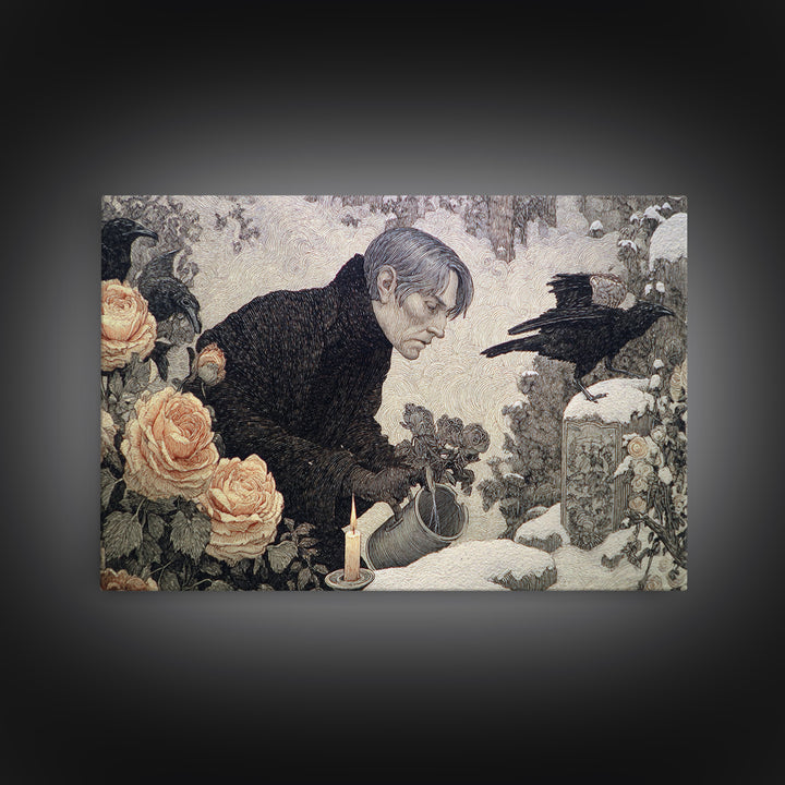 The Graveyard Gardener, Symbolist Death Art, Landscape Wall Art, Macabre Wall Art, Canvas Print, Halloween Wall Art