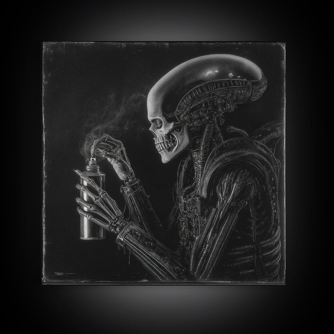 The Graveyard Gardener, Biomechanical Horror Art, Square Wall Art, Dark Fantasy Wall Art, Framed Canvas Print, Halloween Wall Art