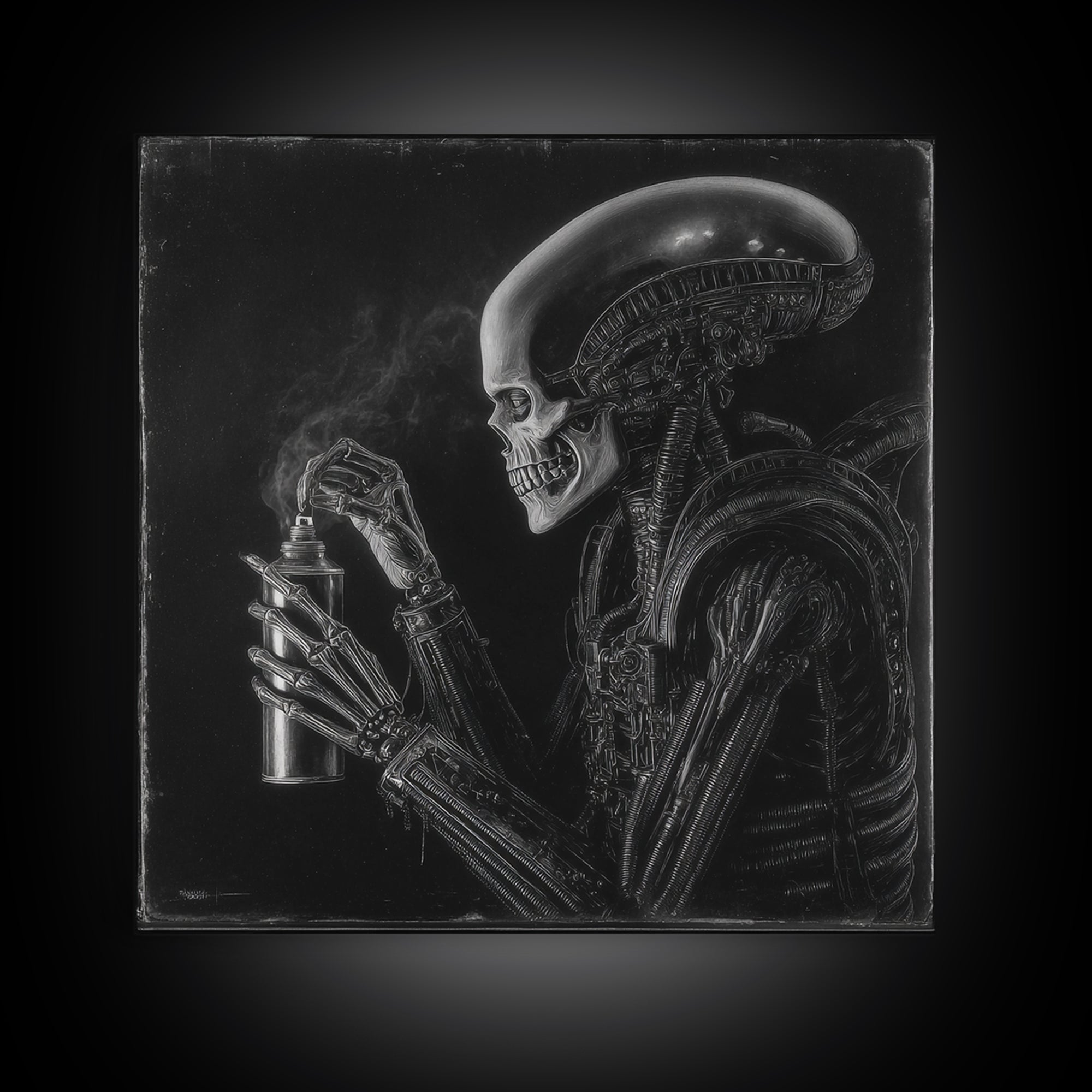 The Graveyard Gardener, Biomechanical Horror Art, Square Wall Art, Dark Fantasy Wall Art, Framed Canvas Print, Halloween Wall Art