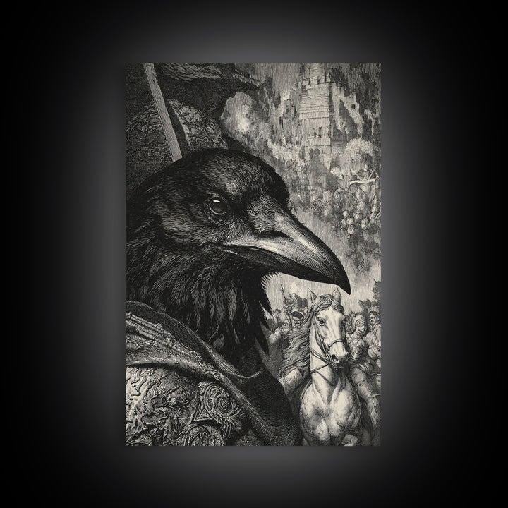 The Crow-Masked Assassin, Renaissance Engraving Art, Vertical Wall Art, Gothic Horror Wall Art, Framed Canvas Print, Halloween Wall Art
