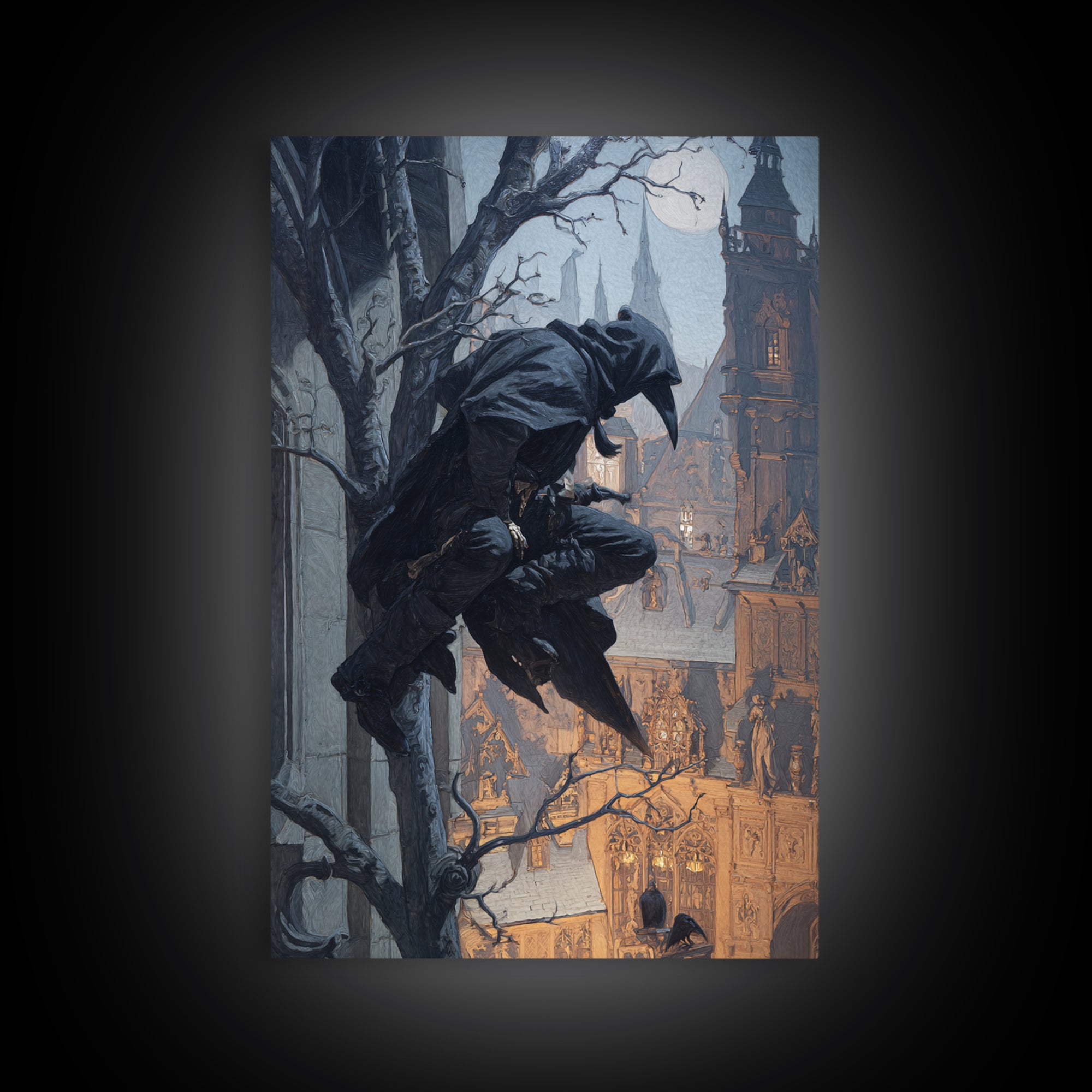 The Crow-Masked Assassin, Danse Macabre Art, Vertical Wall Art, Dark Halloween Decor, Canvas Print, Halloween Wall Art