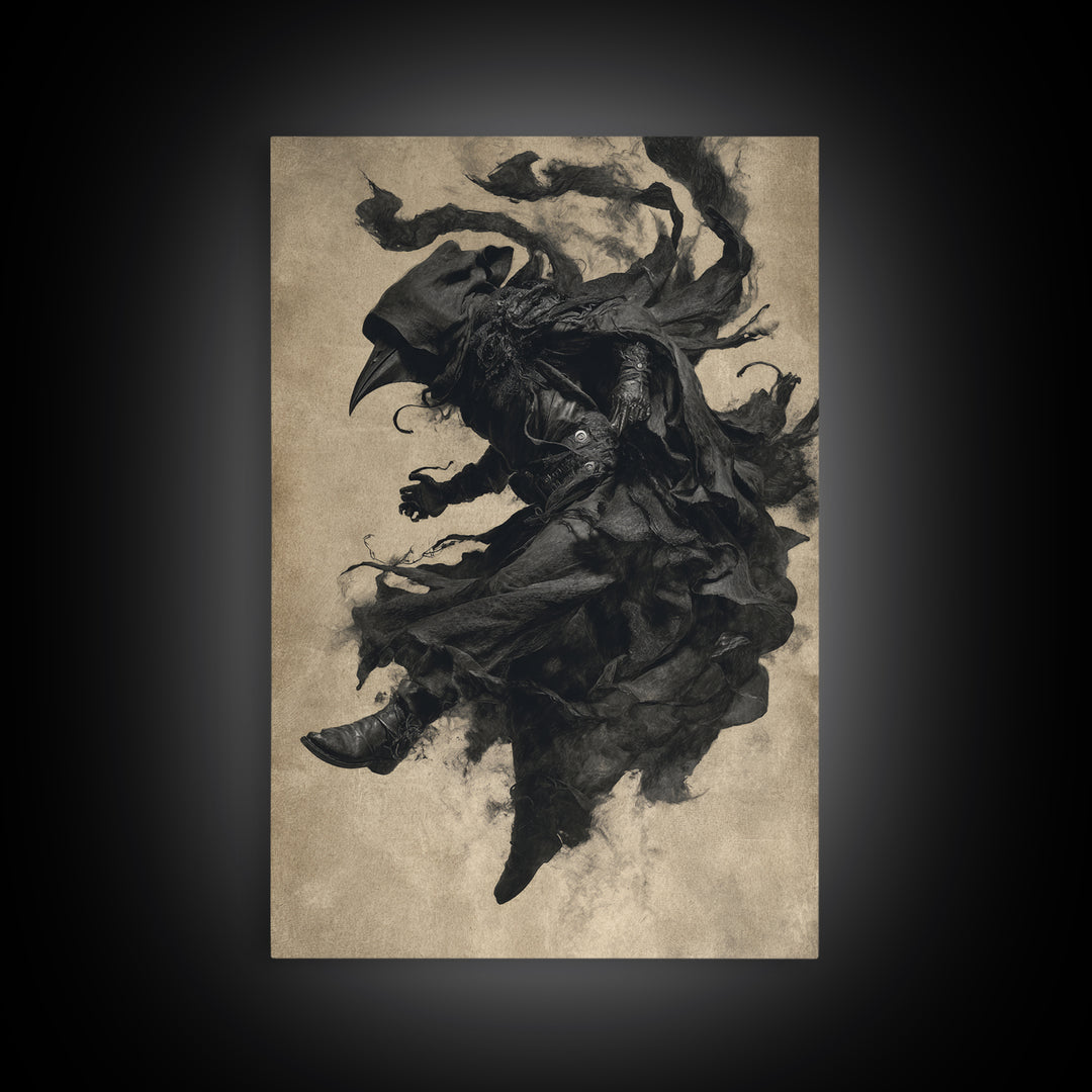 The Crow-Masked Assassin, Dark Romantic Horror Art, Vertical Wall Art, Dark Halloween Decor, Framed Canvas Print, Halloween Wall Art