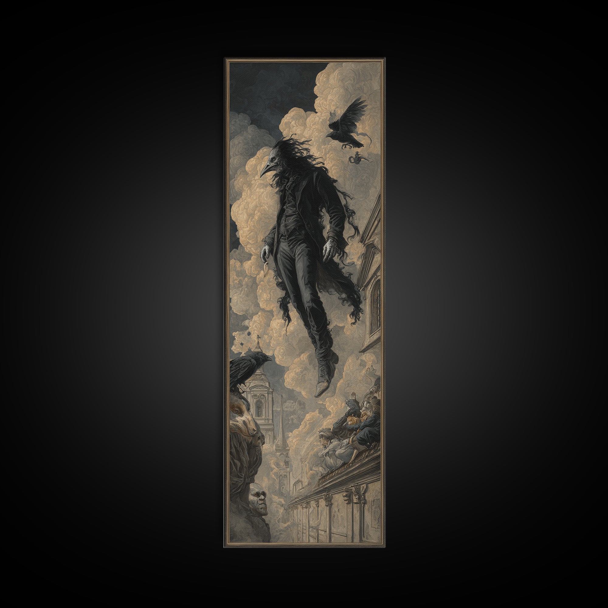 The Crow-Masked Assassin, Gothic Nightmare Art, Tall Narrow Wall Art, Dark Fantasy Wall Art, Canvas Print, Halloween Wall Art