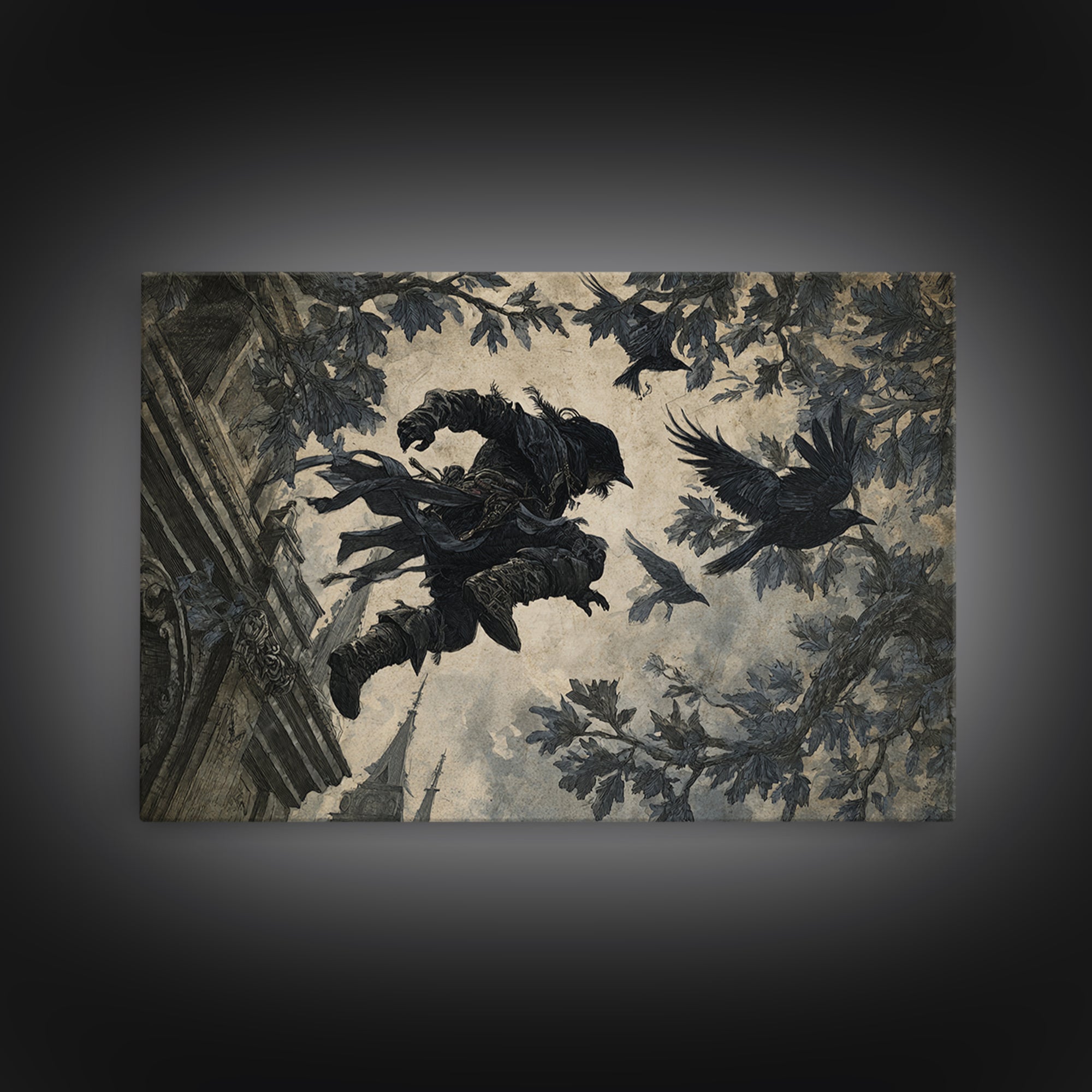 The Crow-Masked Assassin, Romantic Gothic Landscape, Landscape Wall Art, Gothic Horror Wall Art, Framed Canvas Print