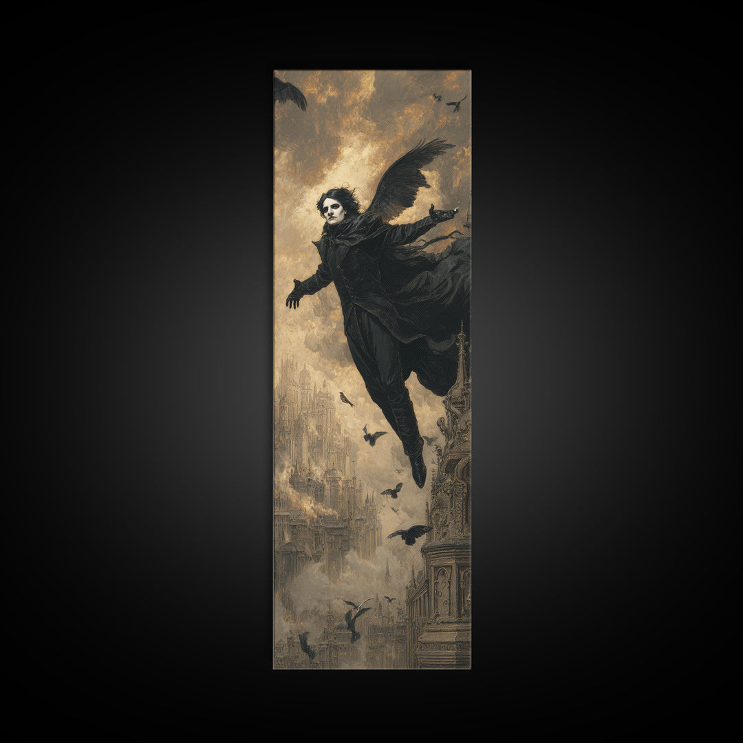 The Crow-Masked Assassin, Apocalyptic Romantic Art, Tall Narrow Wall Art, Gothic Horror Wall Art, Framed Canvas Print, Halloween Wall Art