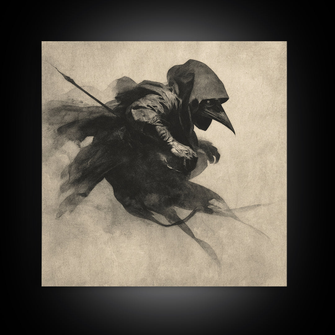 The Crow-Masked Assassin, Symbolist Dream Art, Square Wall Art, Gothic Horror Wall Art, Framed Canvas Print, Halloween Wall Art