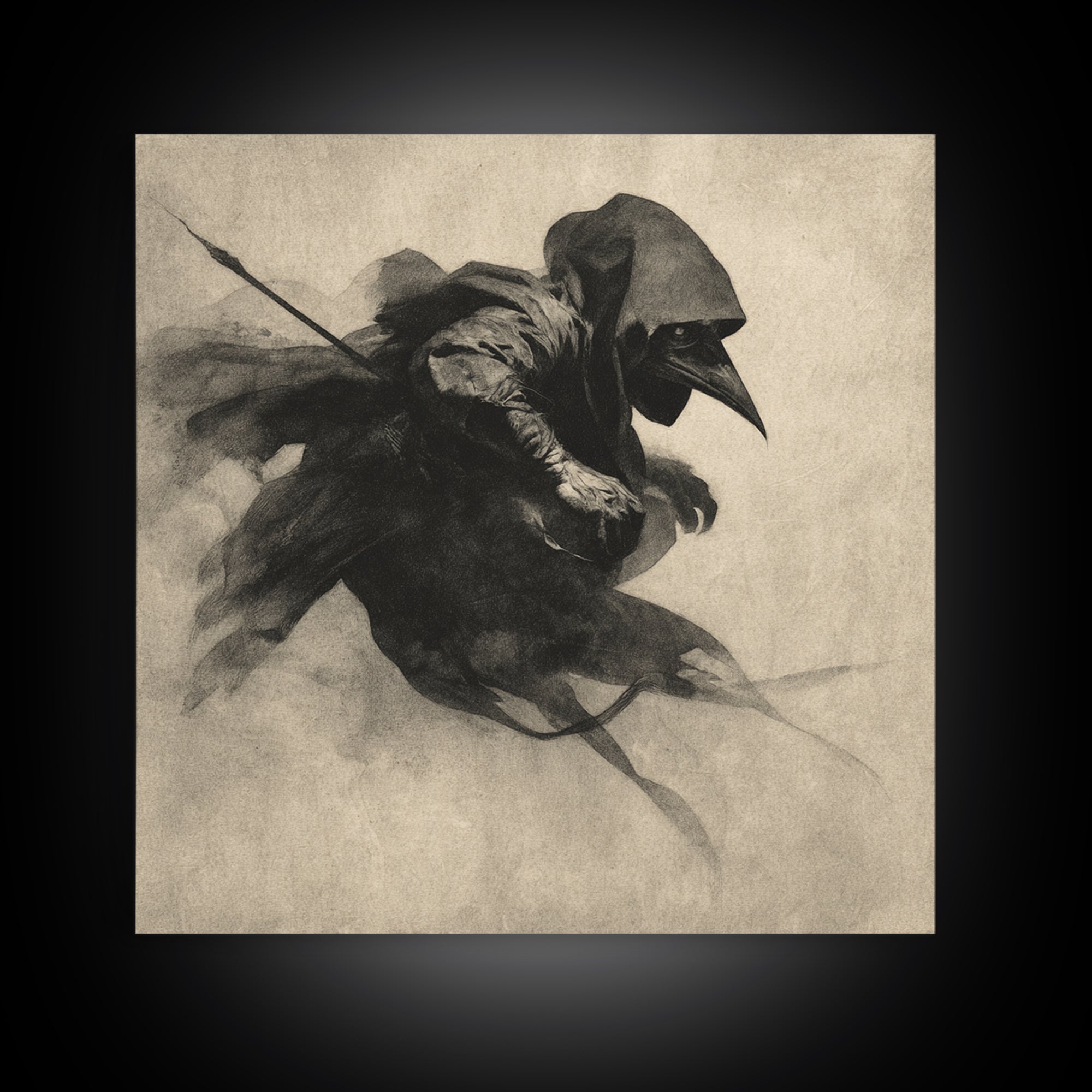 The Crow-Masked Assassin, Symbolist Dream Art, Square Wall Art, Gothic Horror Wall Art, Framed Canvas Print, Halloween Wall Art