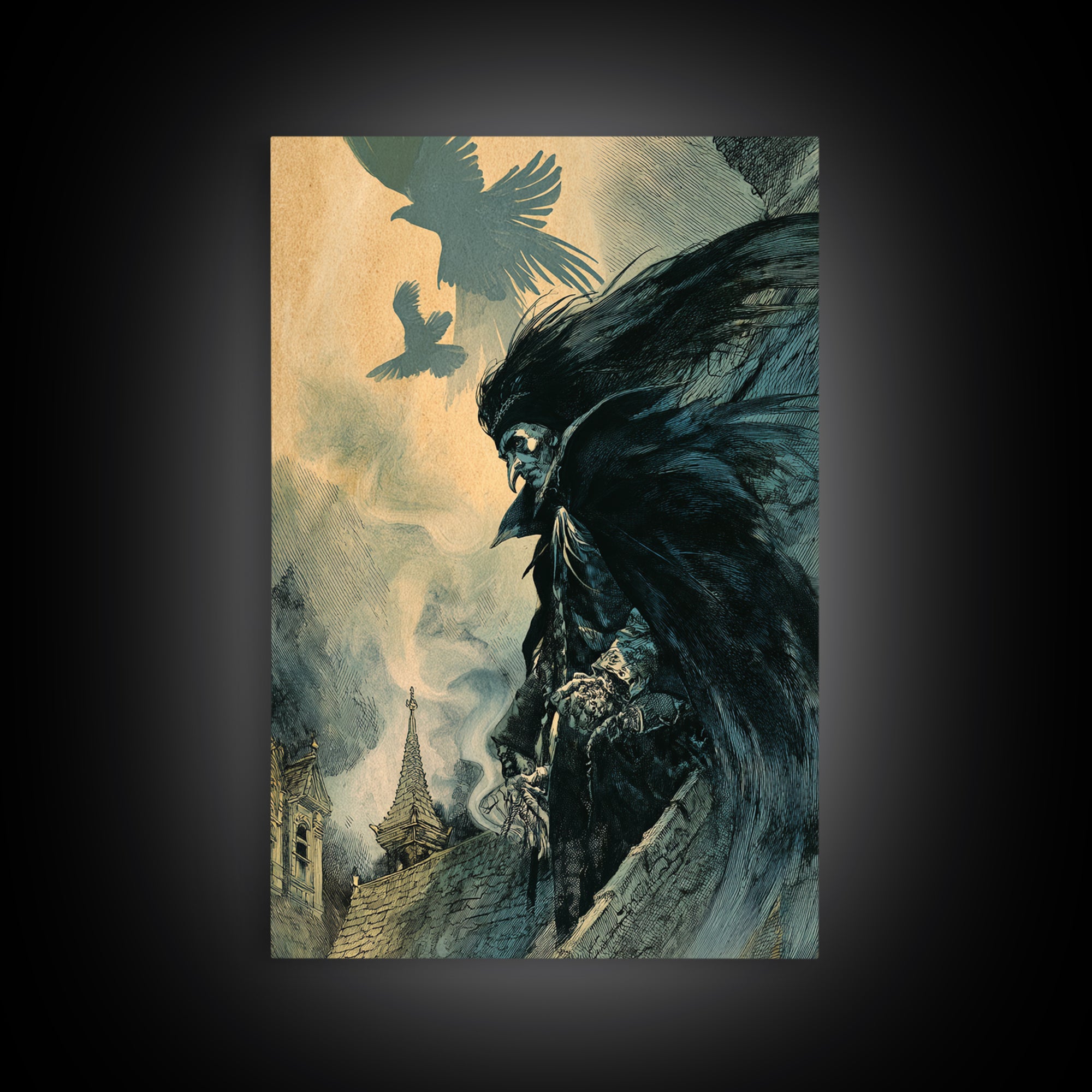 The Crow-Masked Assassin, Decadent Gothic Art, Vertical Wall Art, Gothic Horror Wall Art, Canvas Print, Halloween Wall Art