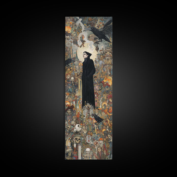 The Crow-Masked Assassin, Grotesque Carnival Art, Tall Narrow Wall Art, Gothic Horror Wall Art, Canvas Print, Halloween Wall Art