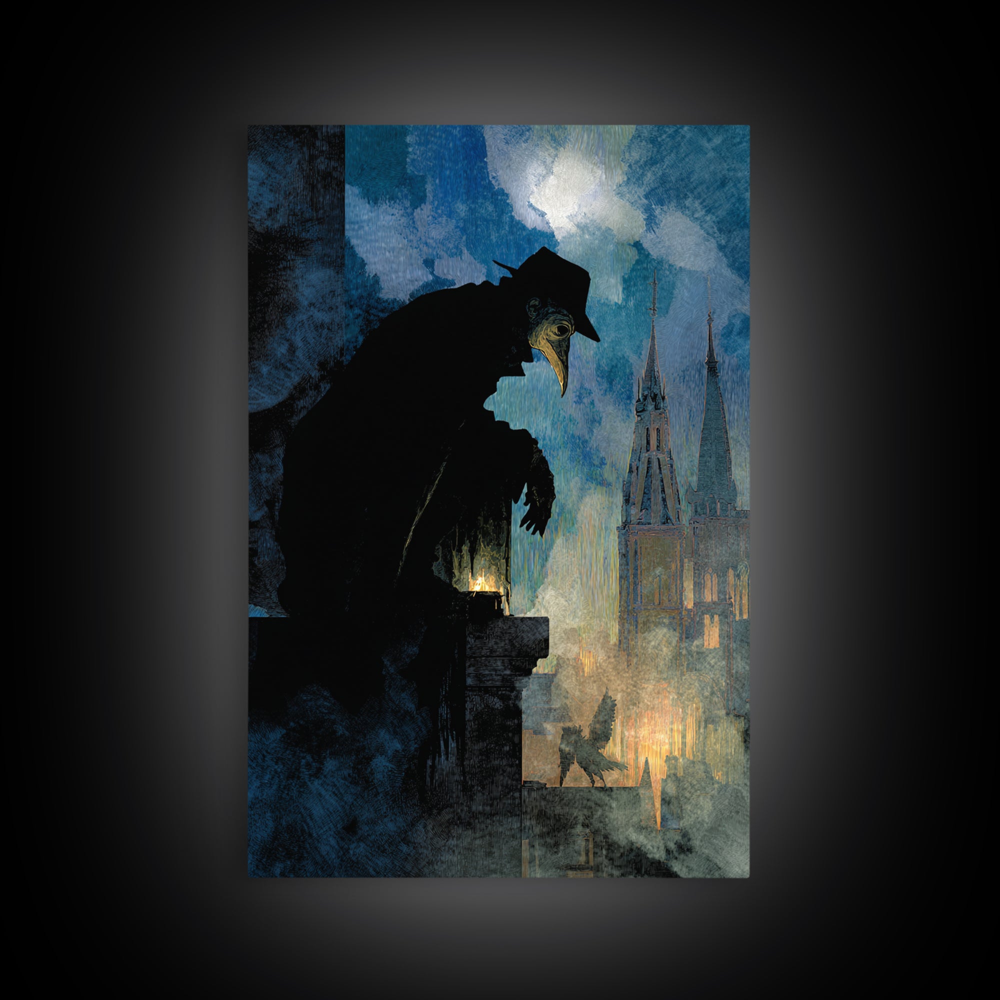 The Crow-Masked Assassin, Expressionist Gothic Art, Vertical Wall Art, Dark Fantasy Wall Art, Canvas Print, Halloween Wall Art