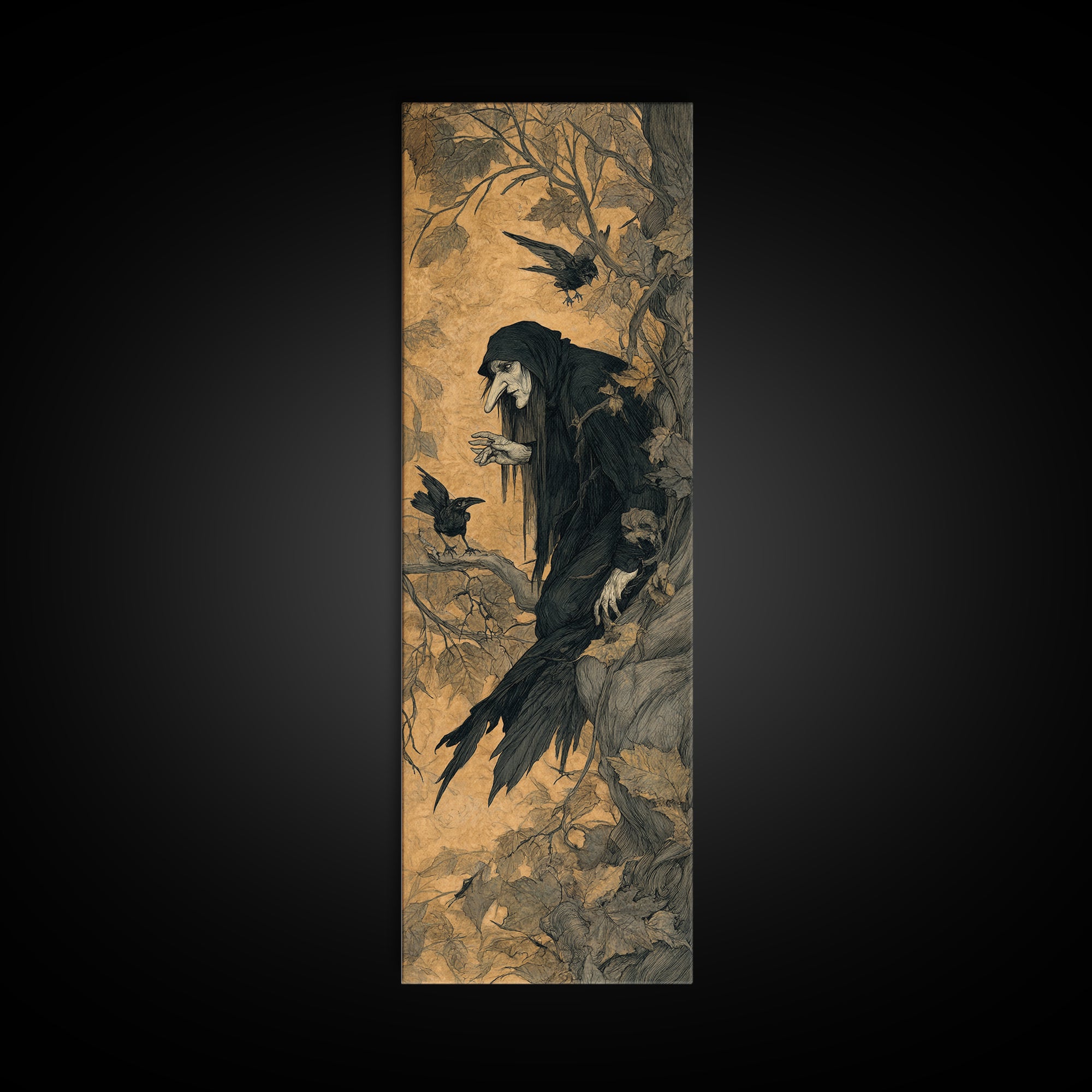 The Crow-Masked Assassin, Gothic Storybook Art, Tall Narrow Wall Art, Gothic Horror Wall Art, Framed Canvas Print, Halloween Wall Art