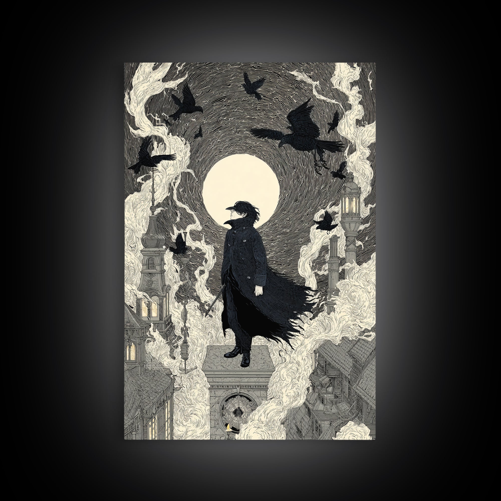 The Crow-Masked Assassin, Victorian Macabre Art, Vertical Wall Art, Macabre Wall Art, Canvas Print, Halloween Wall Art