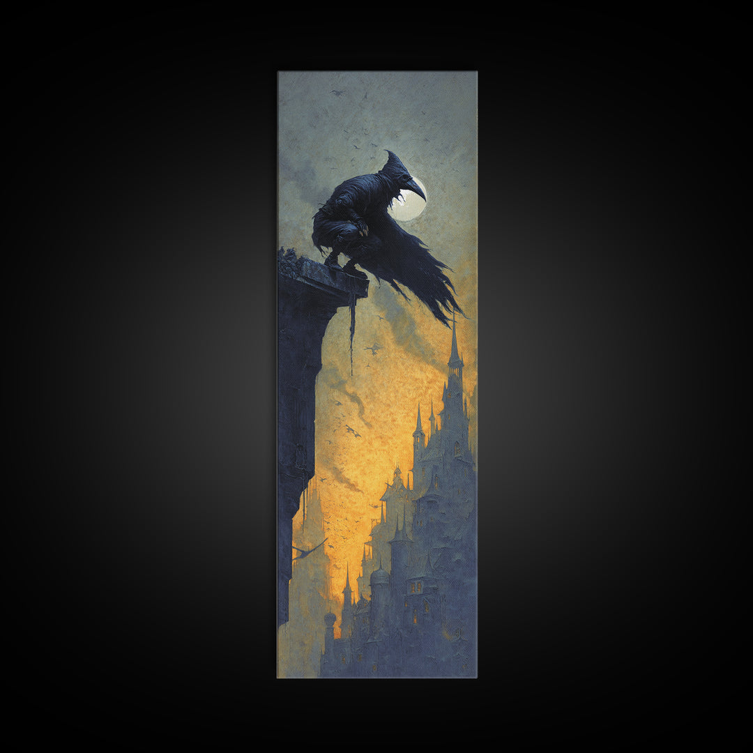 The Crow-Masked Assassin, Surreal Apocalyptic Art, Tall Narrow Wall Art, Dark Halloween Decor, Canvas Print, Halloween Wall Art