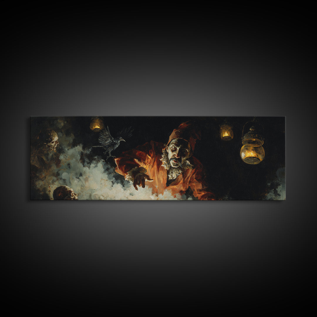 The Lantern Mage, Dark Romantic Horror Art, Extra Wide Wall Art, Gothic Horror Wall Art, Framed Canvas Print, Halloween Wall Art