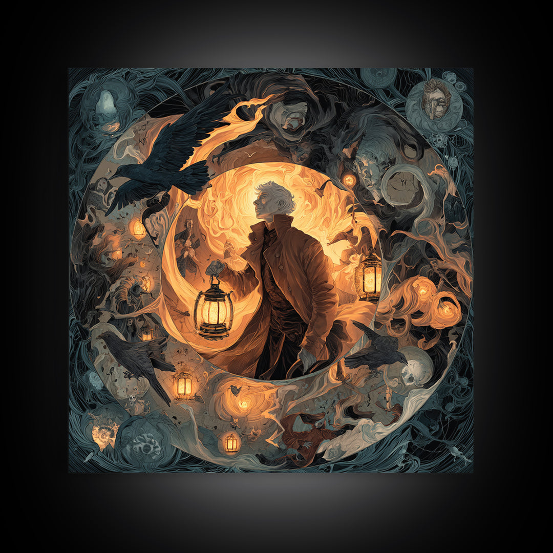 The Lantern Mage, Gothic Nightmare Art, Square Wall Art, Macabre Wall Art, Canvas Print, Halloween Wall Art, Gothic Home Decor
