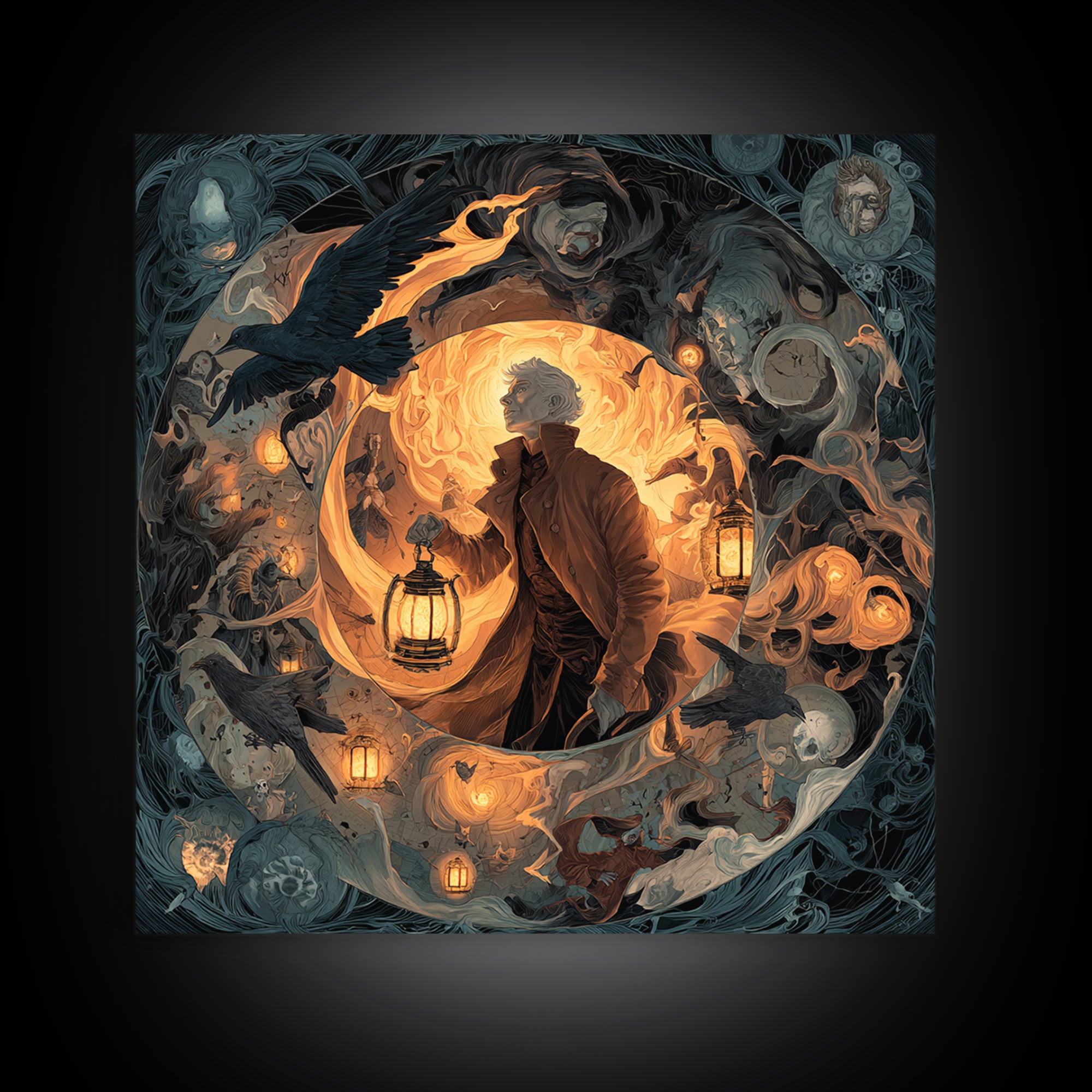 The Lantern Mage, Gothic Nightmare Art, Square Wall Art, Macabre Wall Art, Canvas Print, Halloween Wall Art, Gothic Home Decor