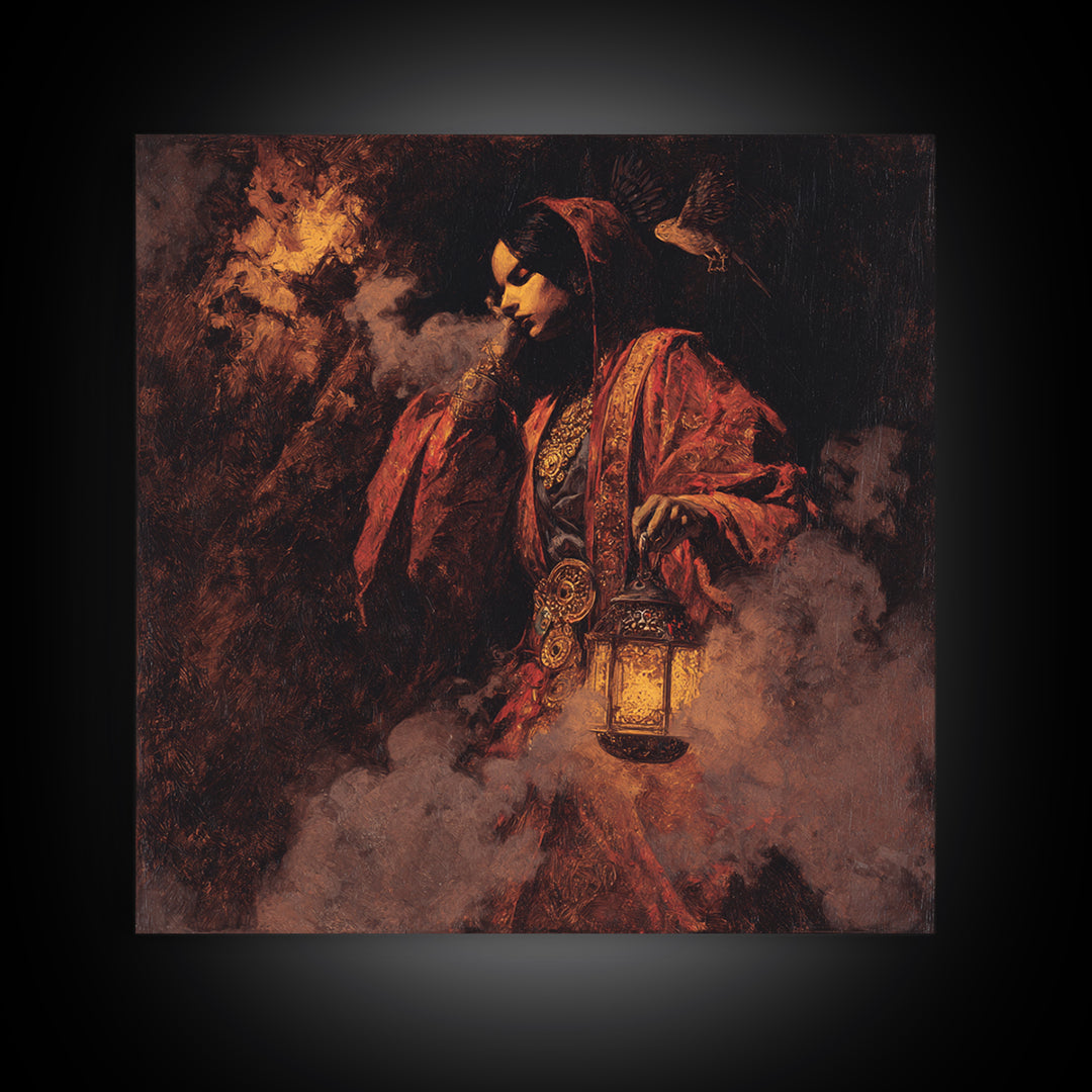 The Lantern Mage, Ornate Symbolist Art, Square Wall Art, Dark Halloween Decor, Canvas Print, Halloween Wall Art, Dark Fantasy Art