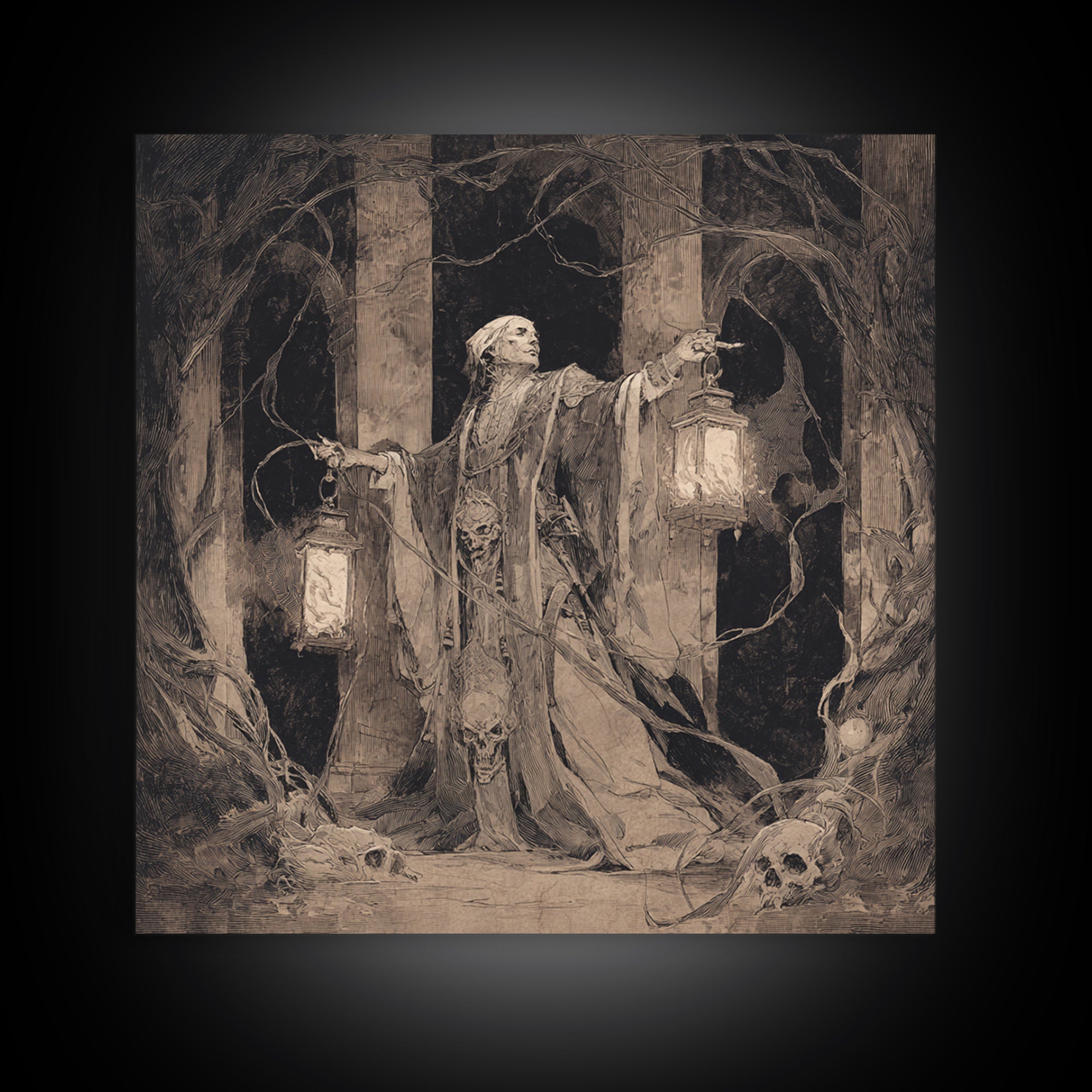 The Lantern Mage, Decadent Gothic Art, Square Wall Art, Macabre Wall Art, Canvas Print, Halloween Wall Art, Seasonal Home Decor