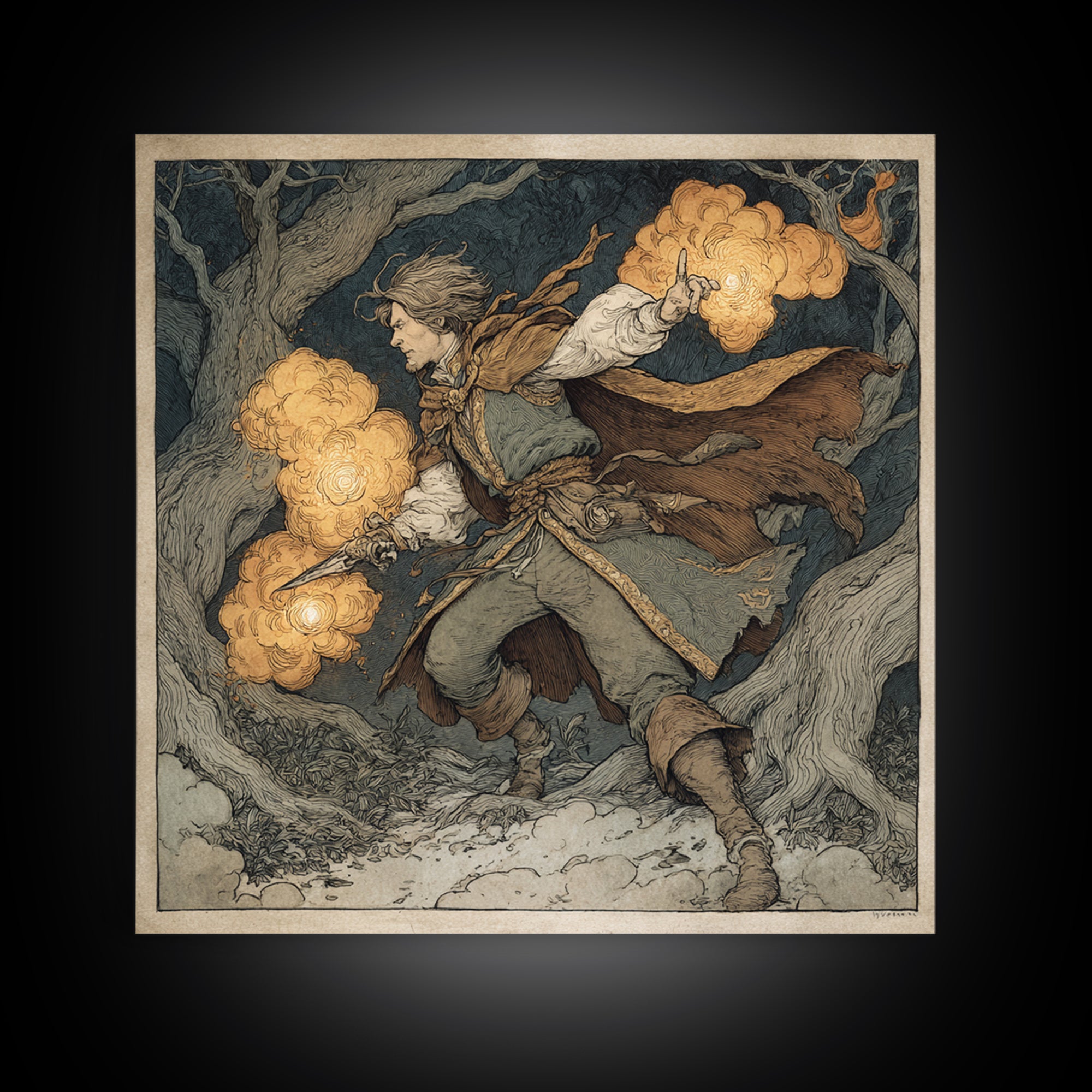 The Lantern Mage, Gothic Storybook Art, Square Wall Art, Gothic Horror Wall Art, Framed Canvas Print, Halloween Wall Art