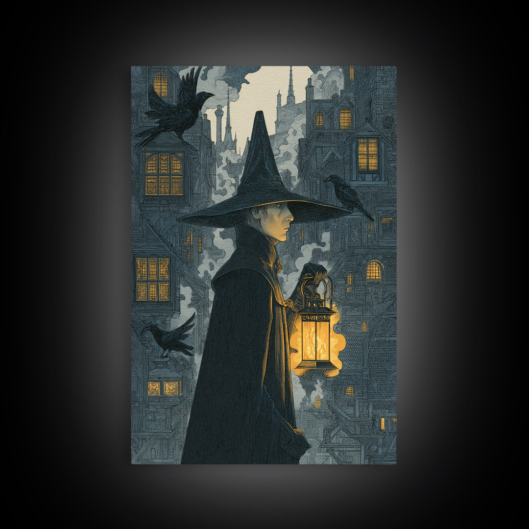 The Lantern Mage, Victorian Macabre Art, Vertical Wall Art, Dark Fantasy Wall Art, Framed Canvas Print, Halloween Wall Art